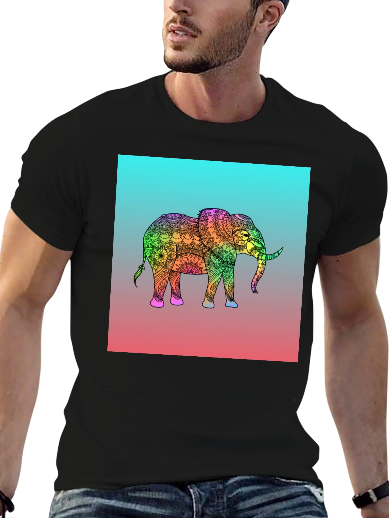 Elephant Mandala Graphic Tee - Black Cotton T-Shirt