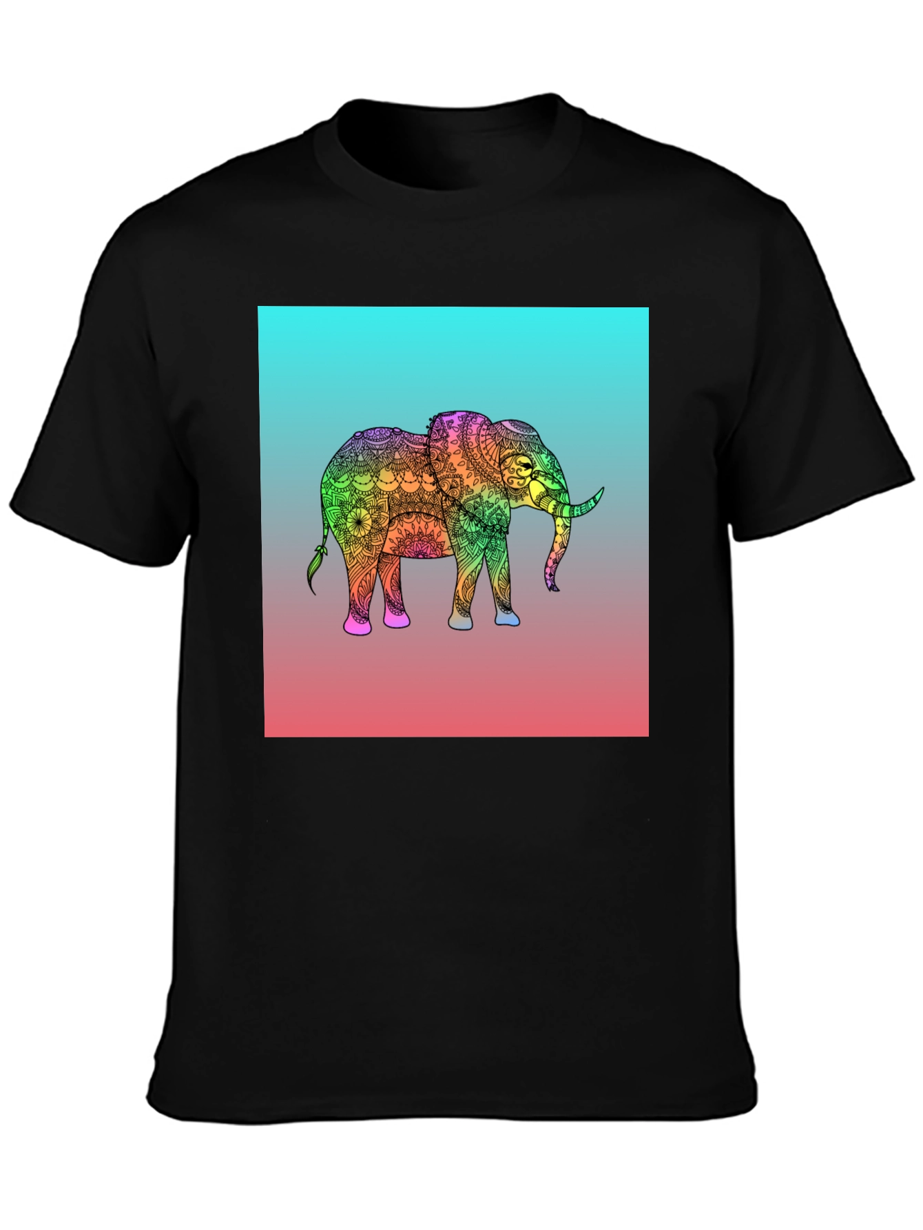 Elephant Mandala Graphic Tee - Black Cotton T-Shirt