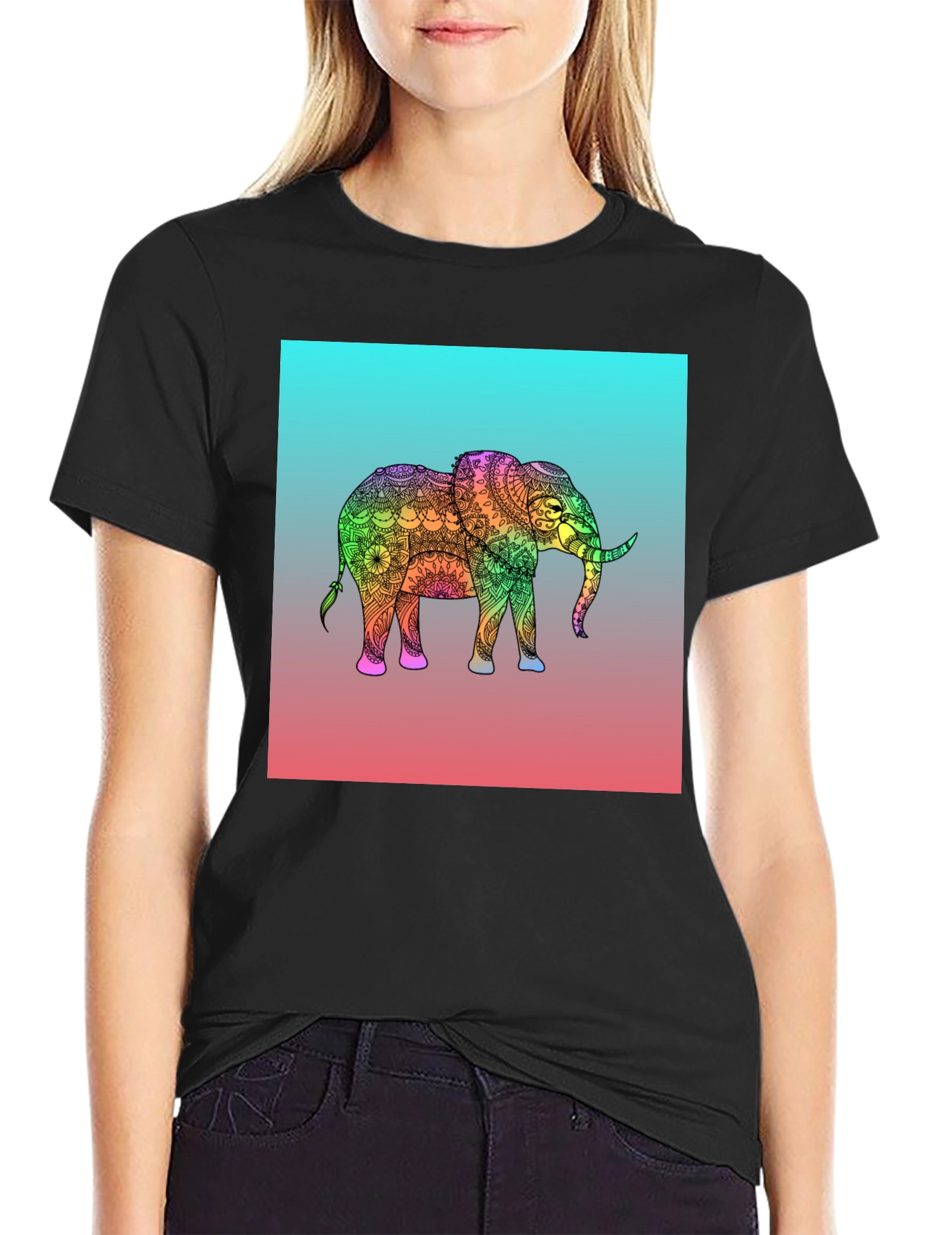 Elephant Mandala Graphic Tee - Black Cotton T-Shirt