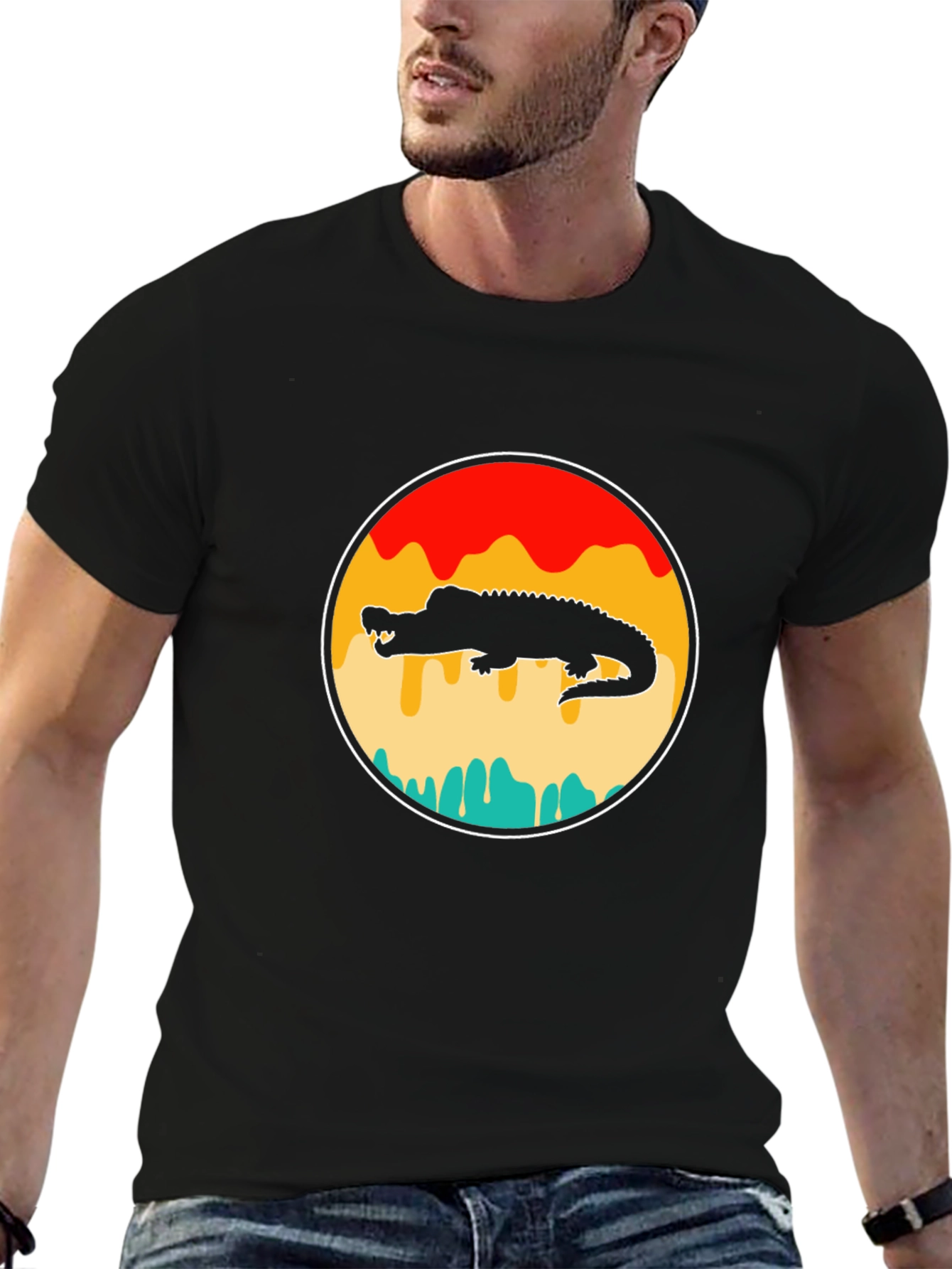 Retro Alligator Graphic Tee - Black