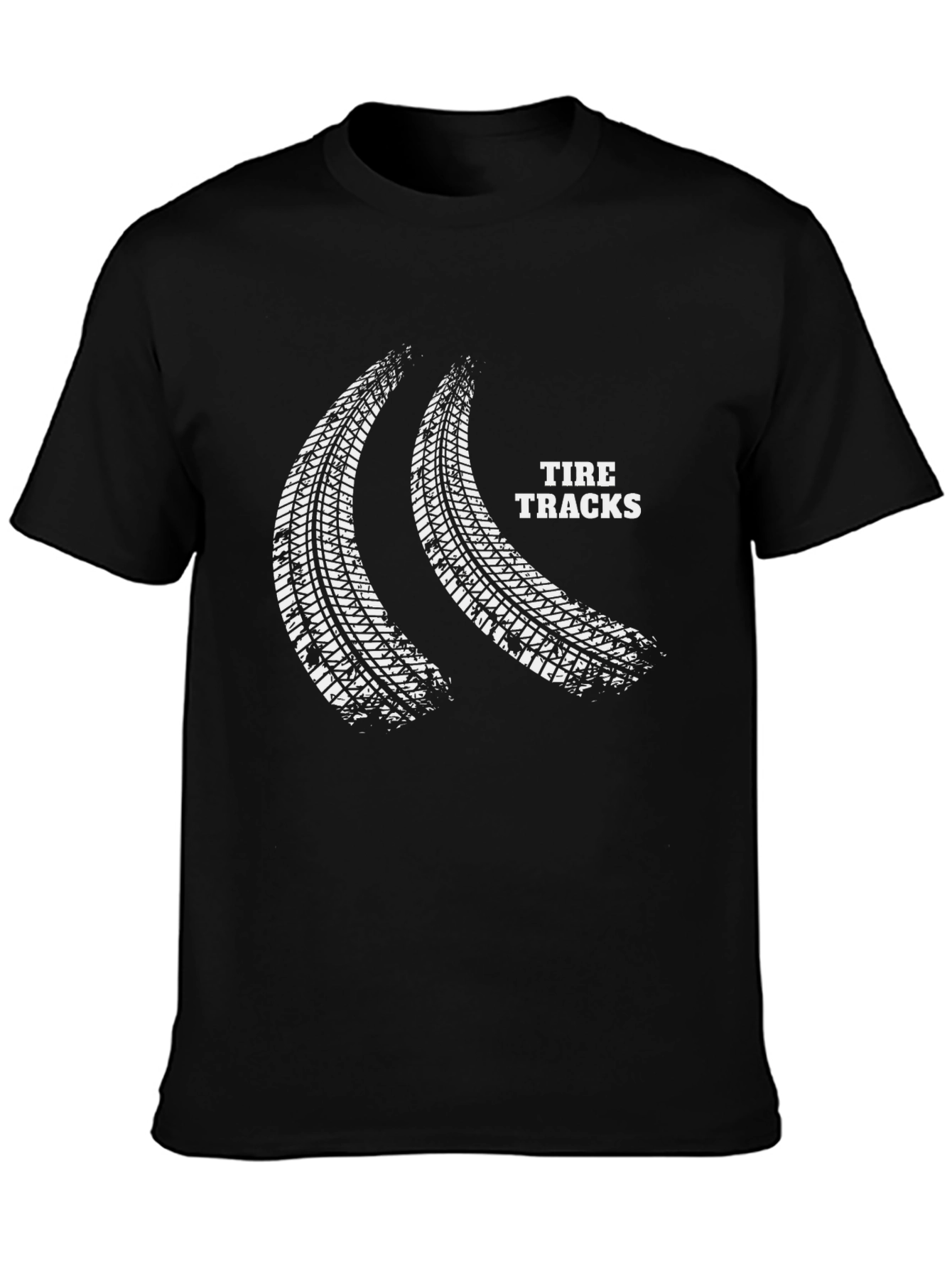Tire Tracks Graphic Print Black T-Shirt