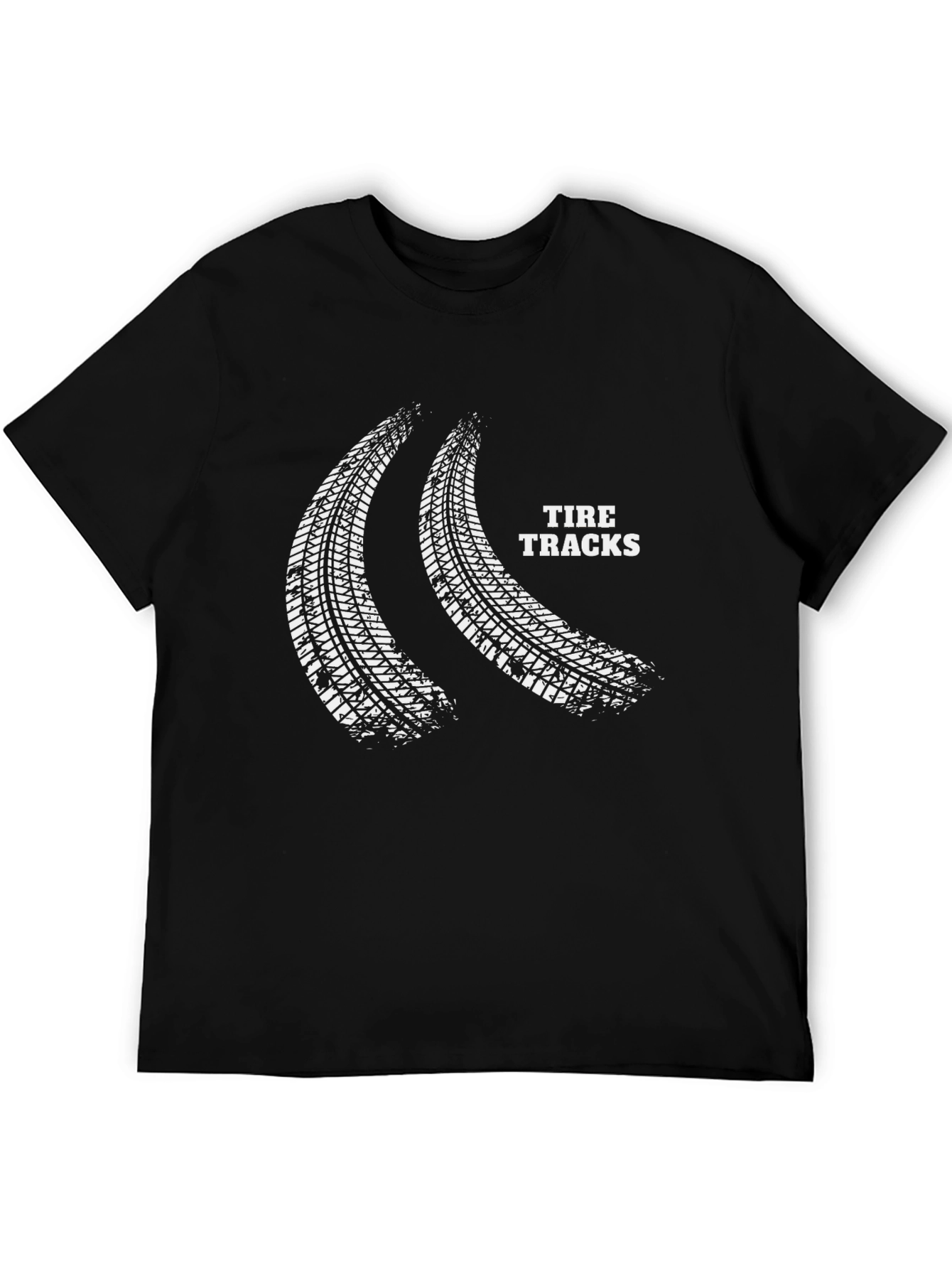 Tire Tracks Graphic Print Black T-Shirt