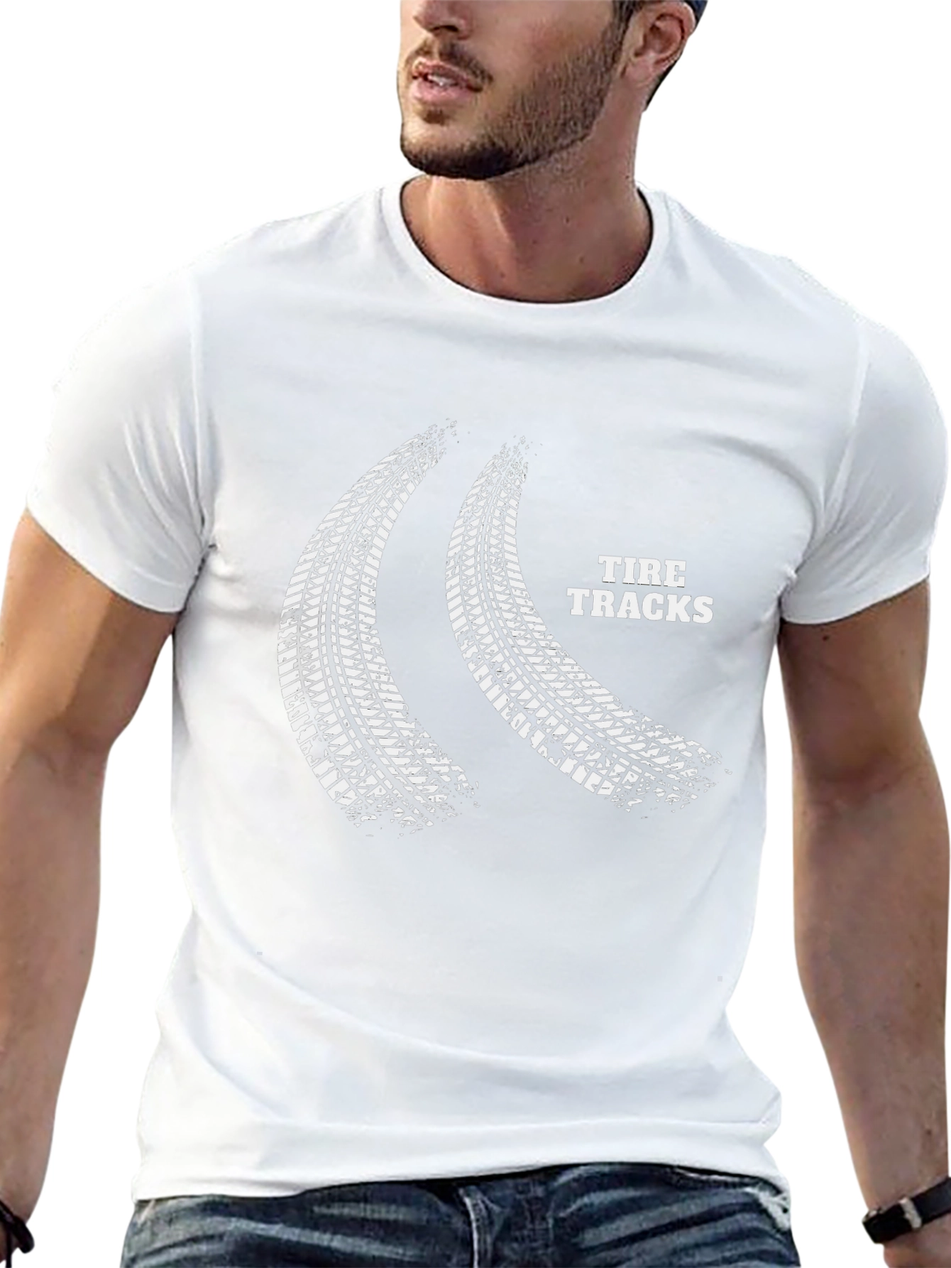 Tire Tracks Graphic Print Black T-Shirt
