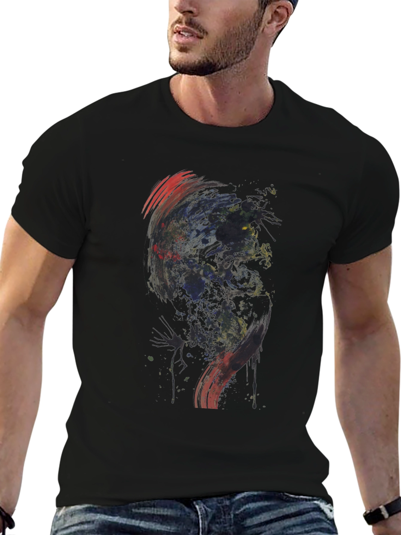 Abstract Graphic Print Black Tee