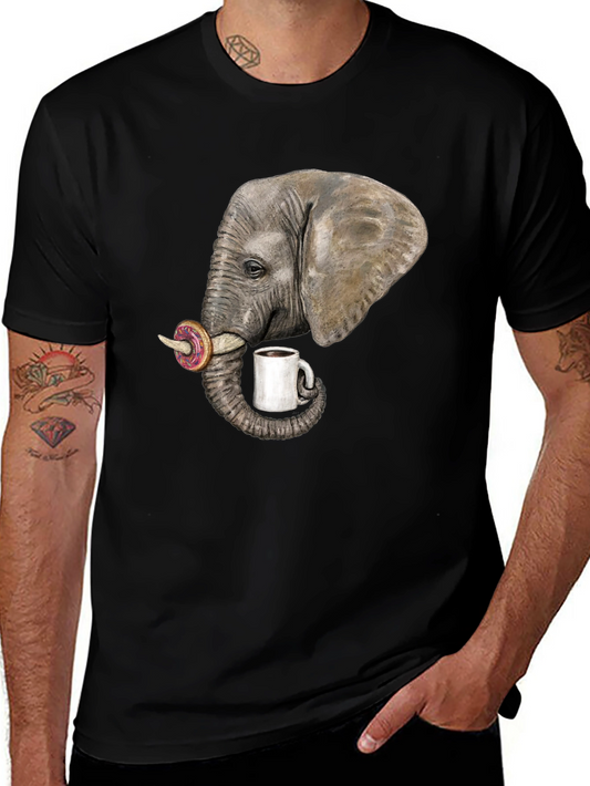 Elephant with Donut and Coffee T-Shirt - Unique Graphic Tee