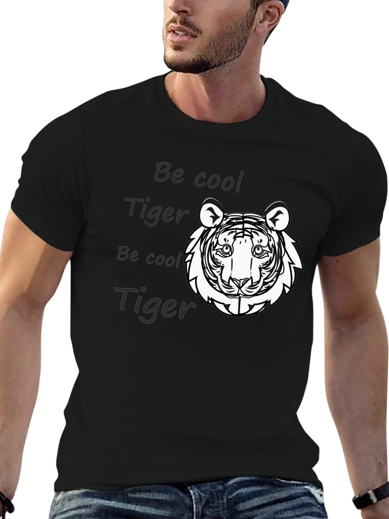 Cool Tiger Graphic Tee - Black Cotton Comfort