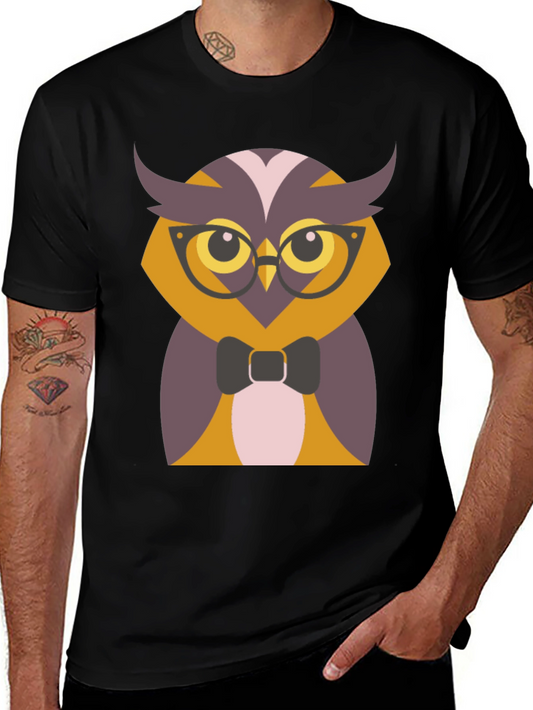 Hipster Owl Graphic Tee - Mens Black T-Shirt
