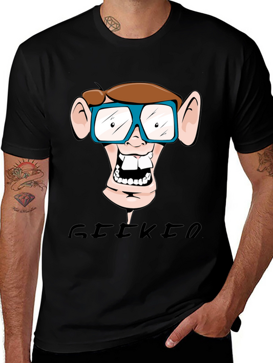 Geeky Nerd Cartoon Graphic Print T-Shirt