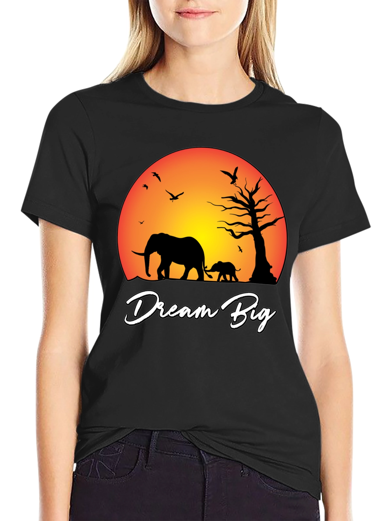Dream Big Elephant Graphic Tee - Black