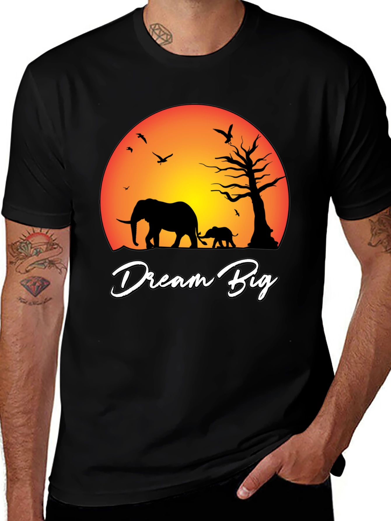 Dream Big Elephant Graphic Tee - Black