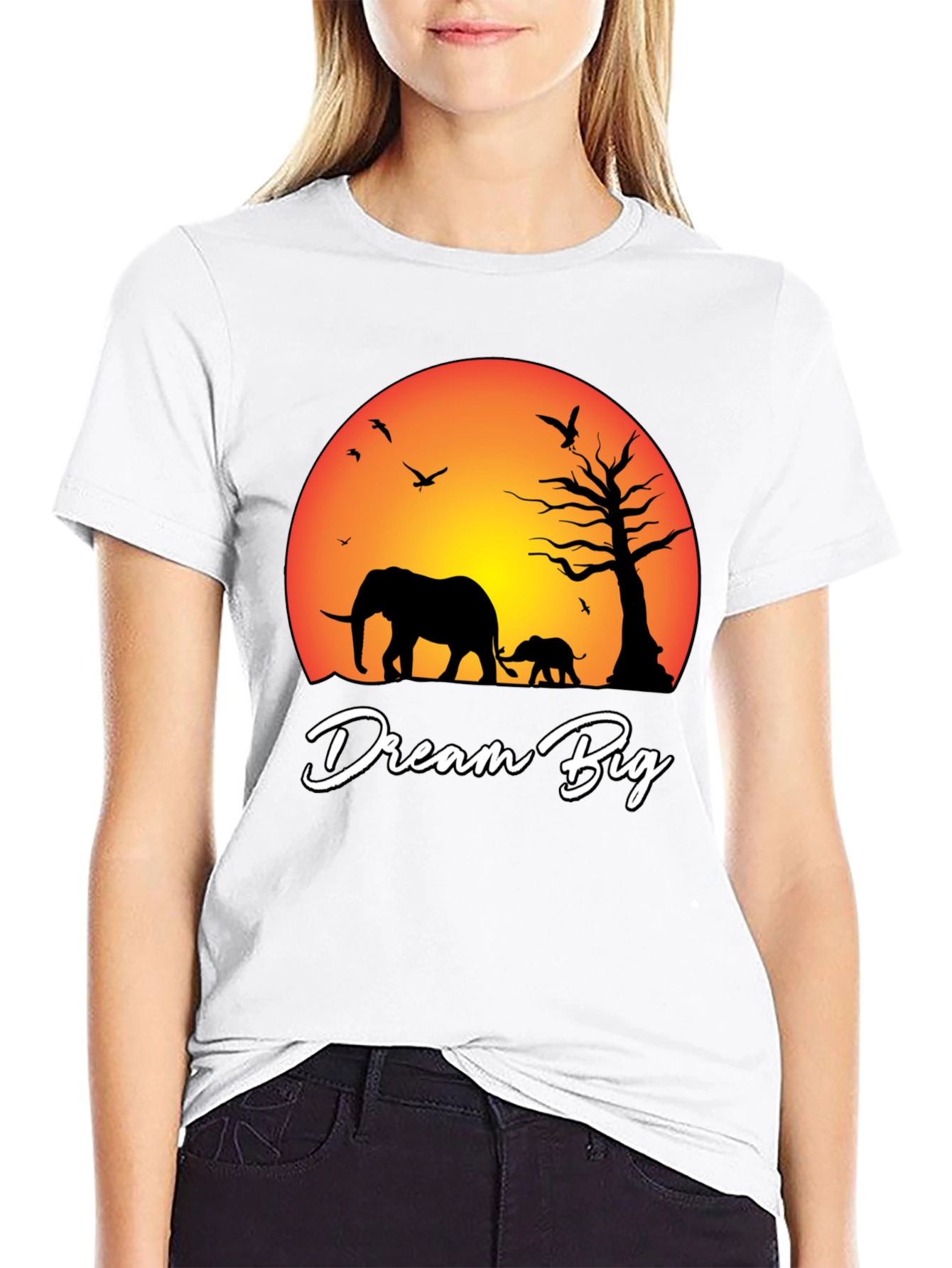 Dream Big Elephant Graphic Tee - Black
