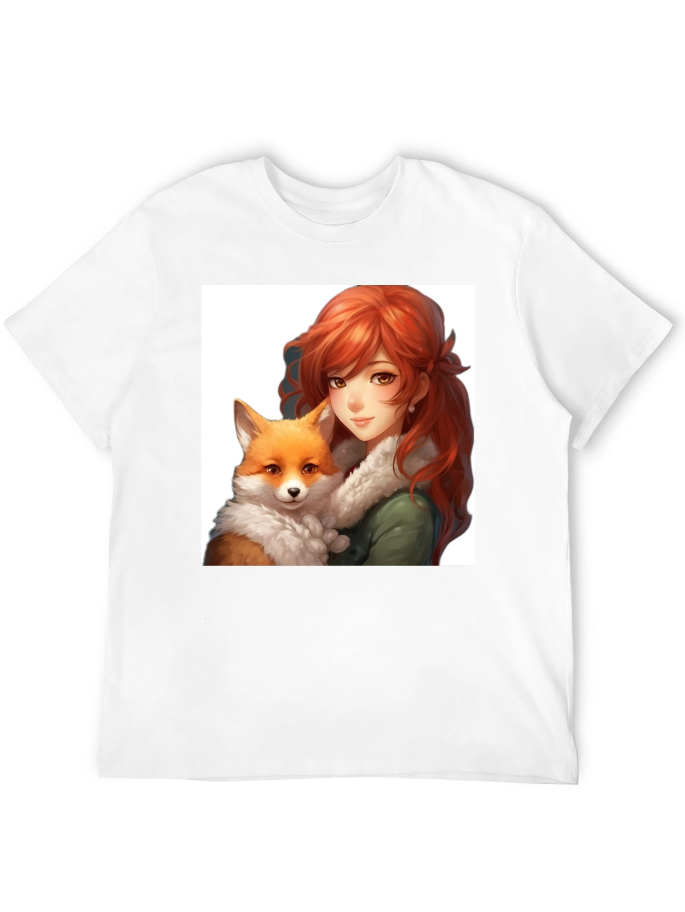 Anime Girl & Fox Graphic Black T-Shirt