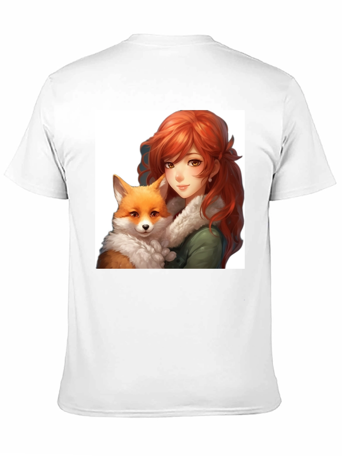 Anime Girl & Fox Graphic Black T-Shirt
