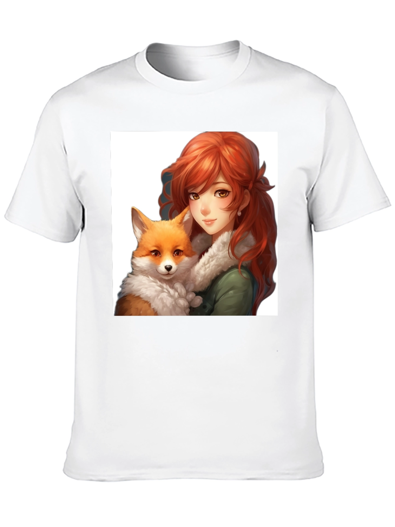 Anime Girl & Fox Graphic Black T-Shirt
