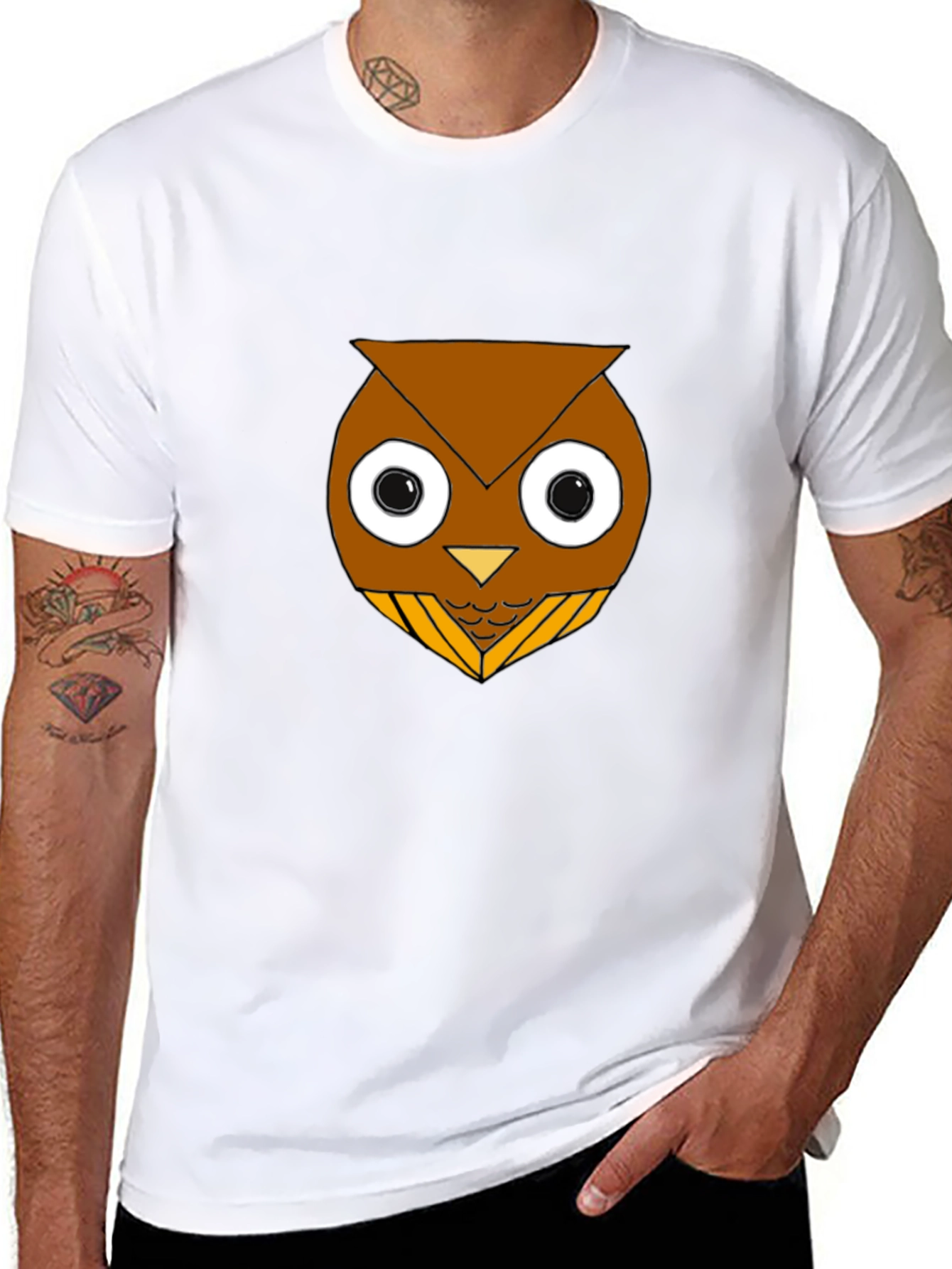 Funny Owl Graphic T-Shirt - Black Cotton Blend