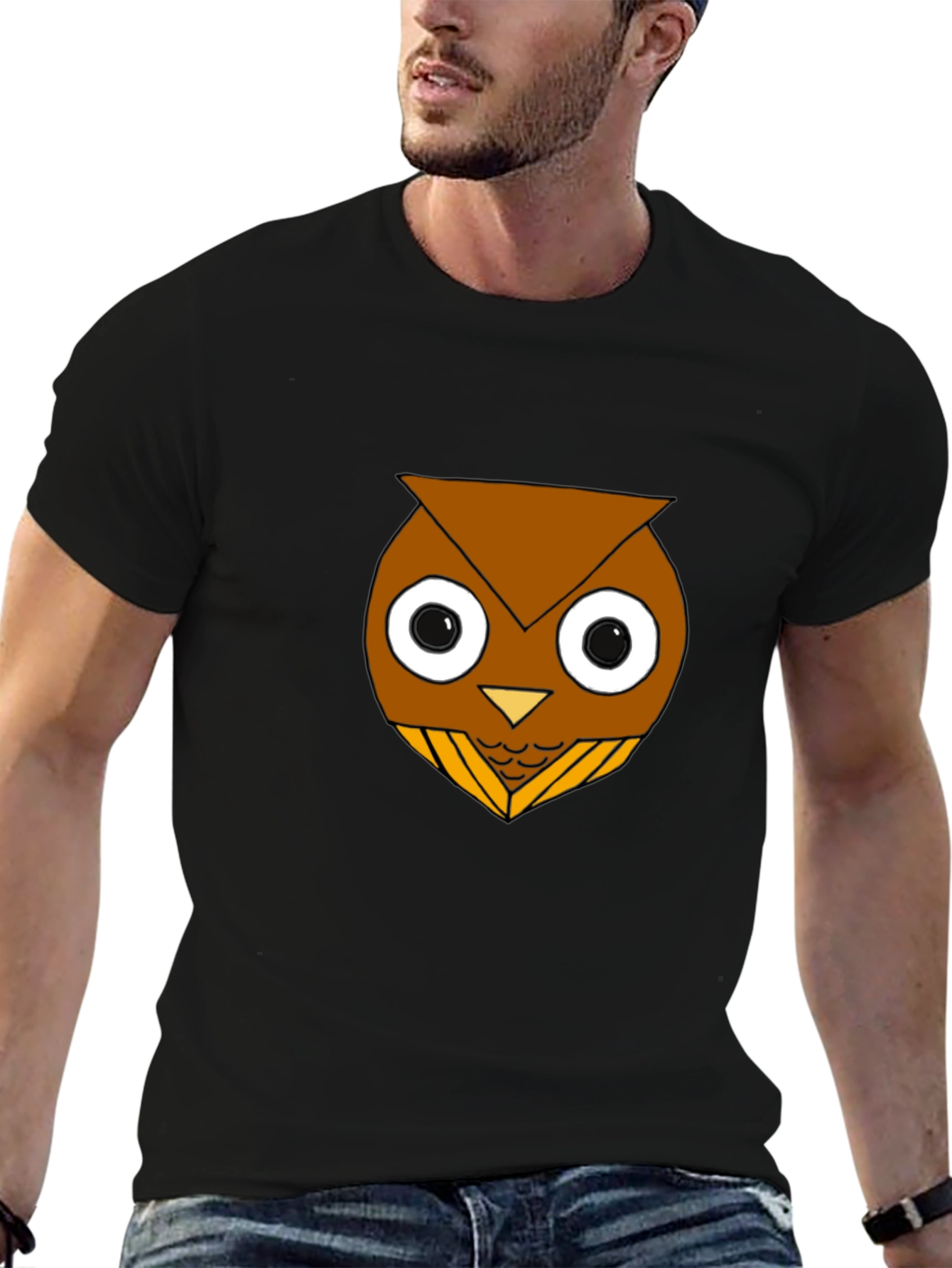 Funny Owl Graphic T-Shirt - Black Cotton Blend