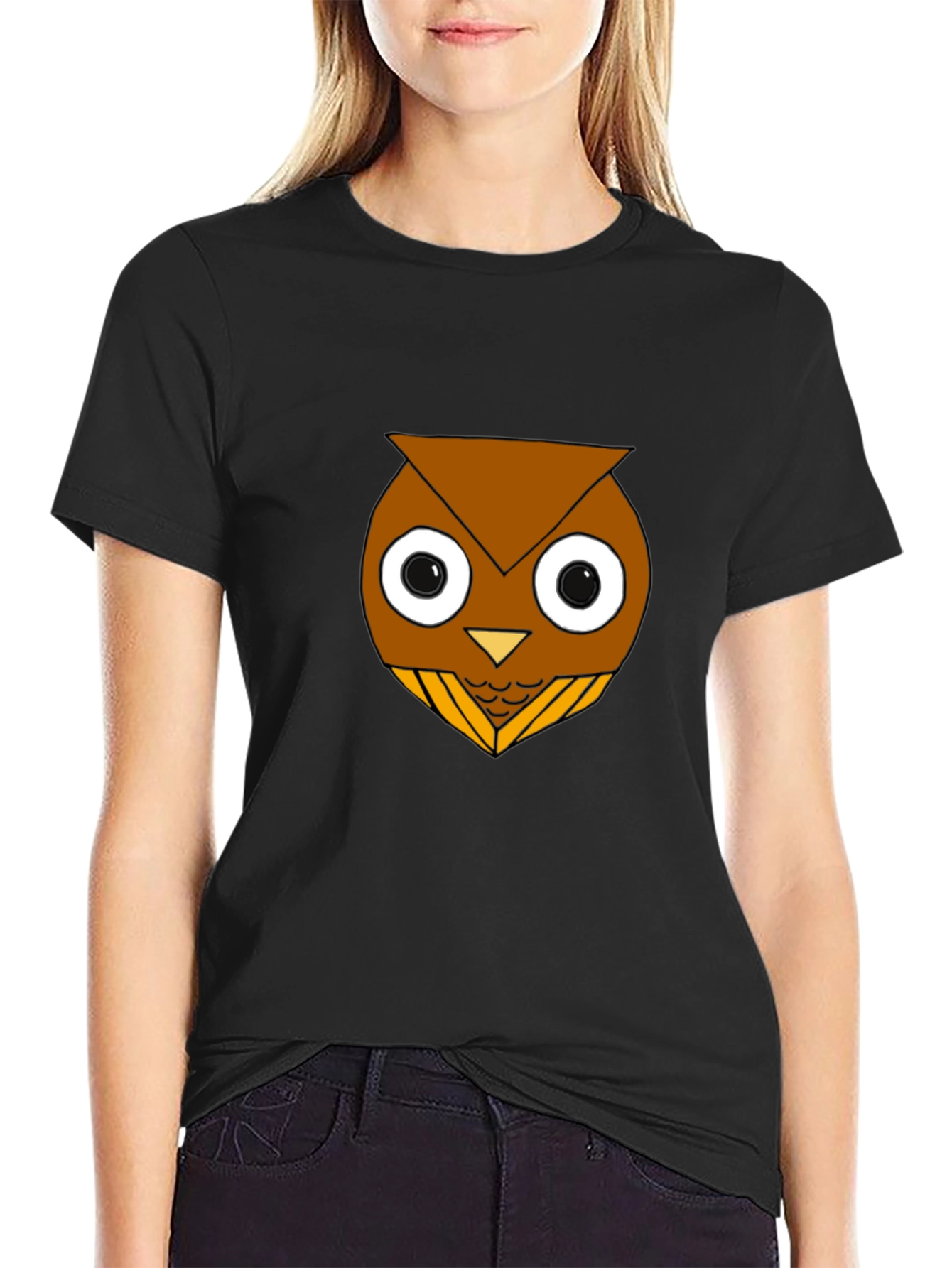 Funny Owl Graphic T-Shirt - Black Cotton Blend