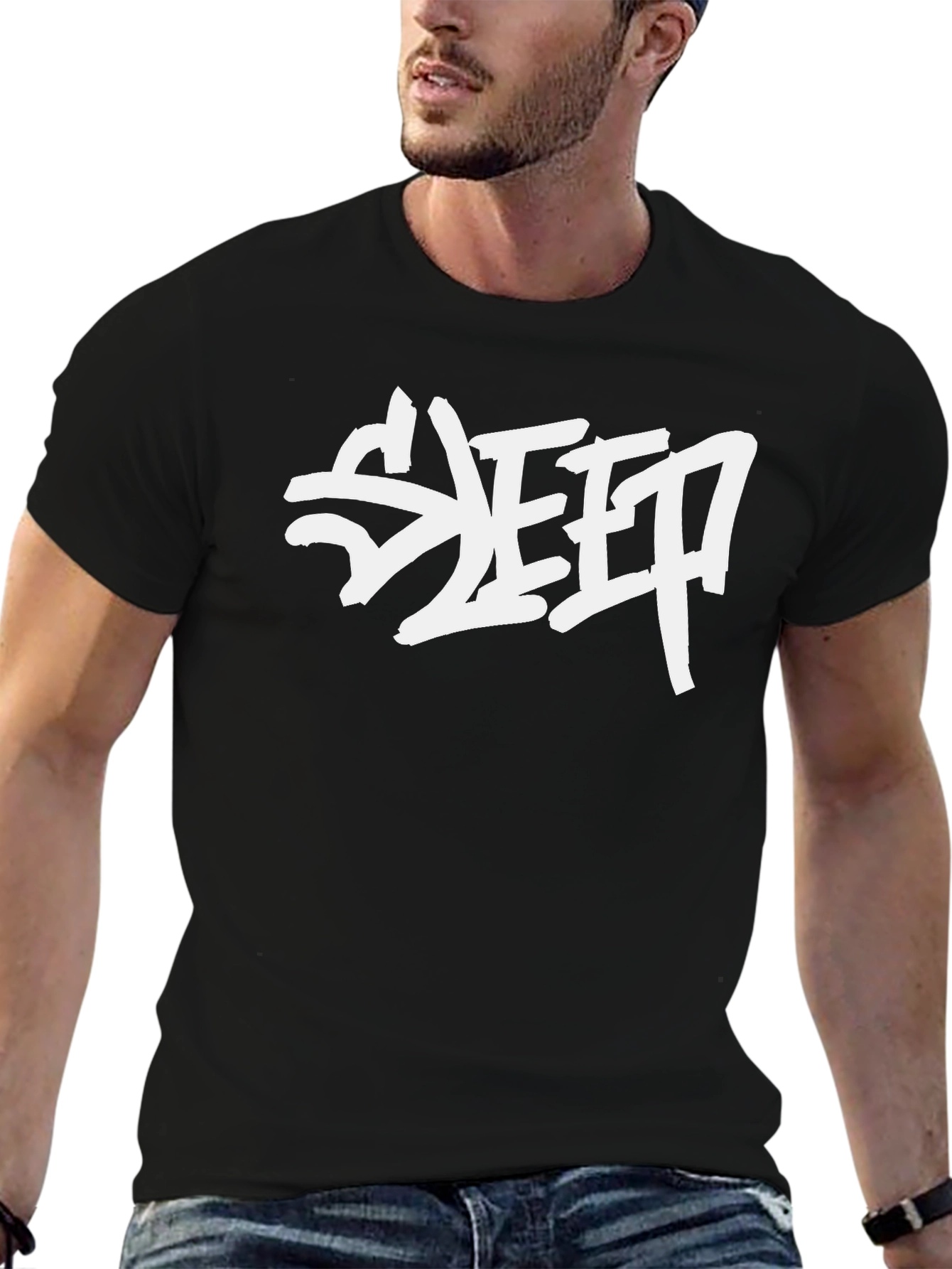 SLEEP Graphic Print Black Cotton T-Shirt