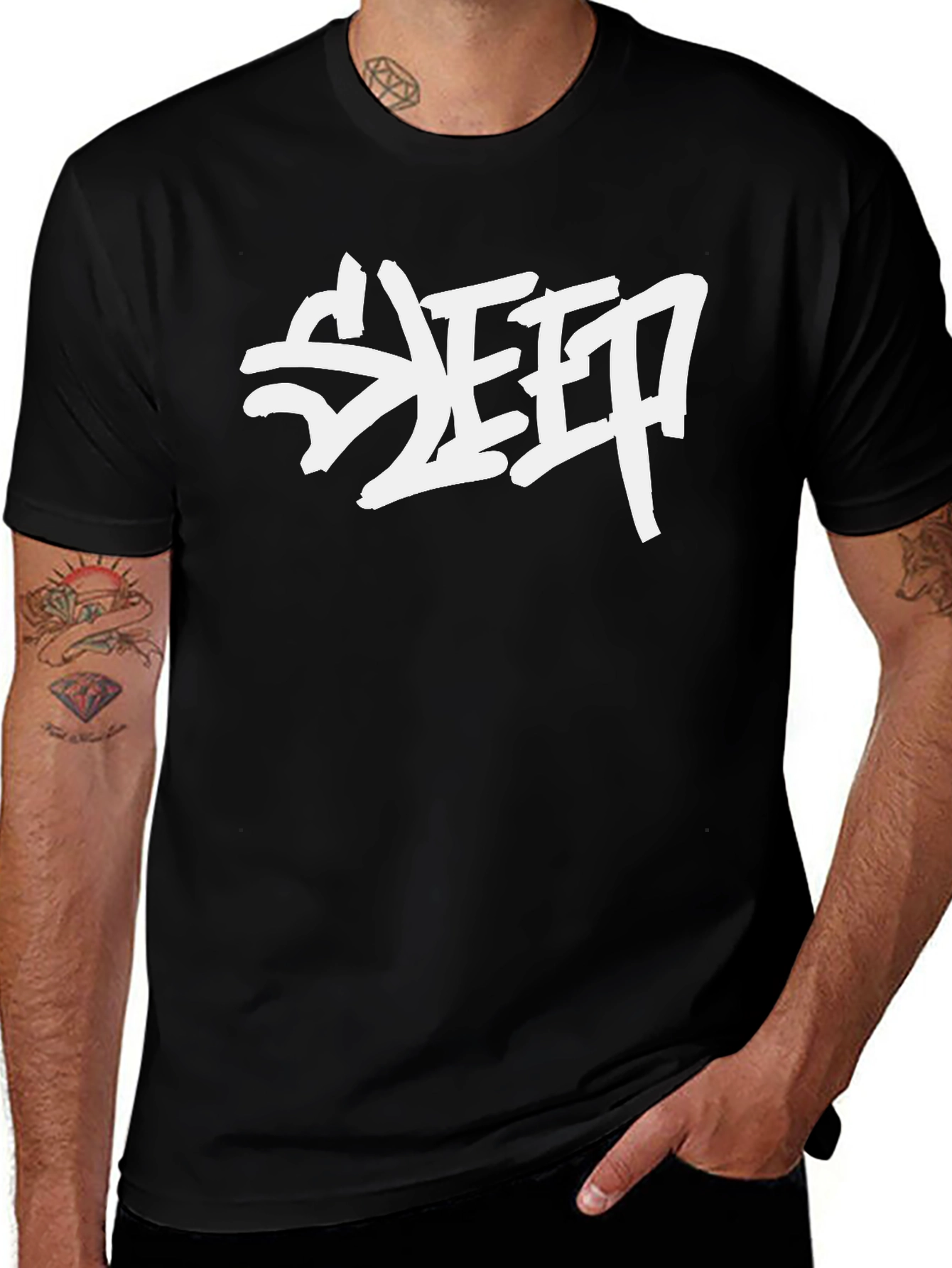 SLEEP Graphic Print Black Cotton T-Shirt