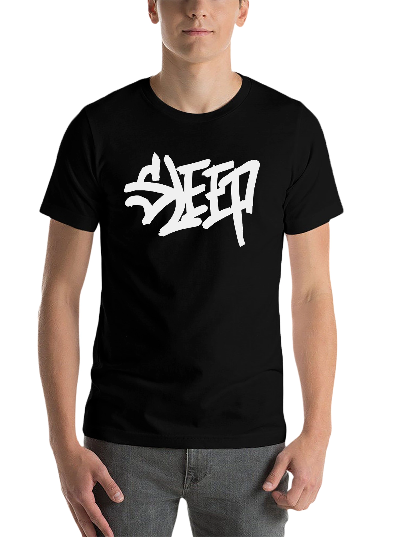 SLEEP Graphic Print Black Cotton T-Shirt