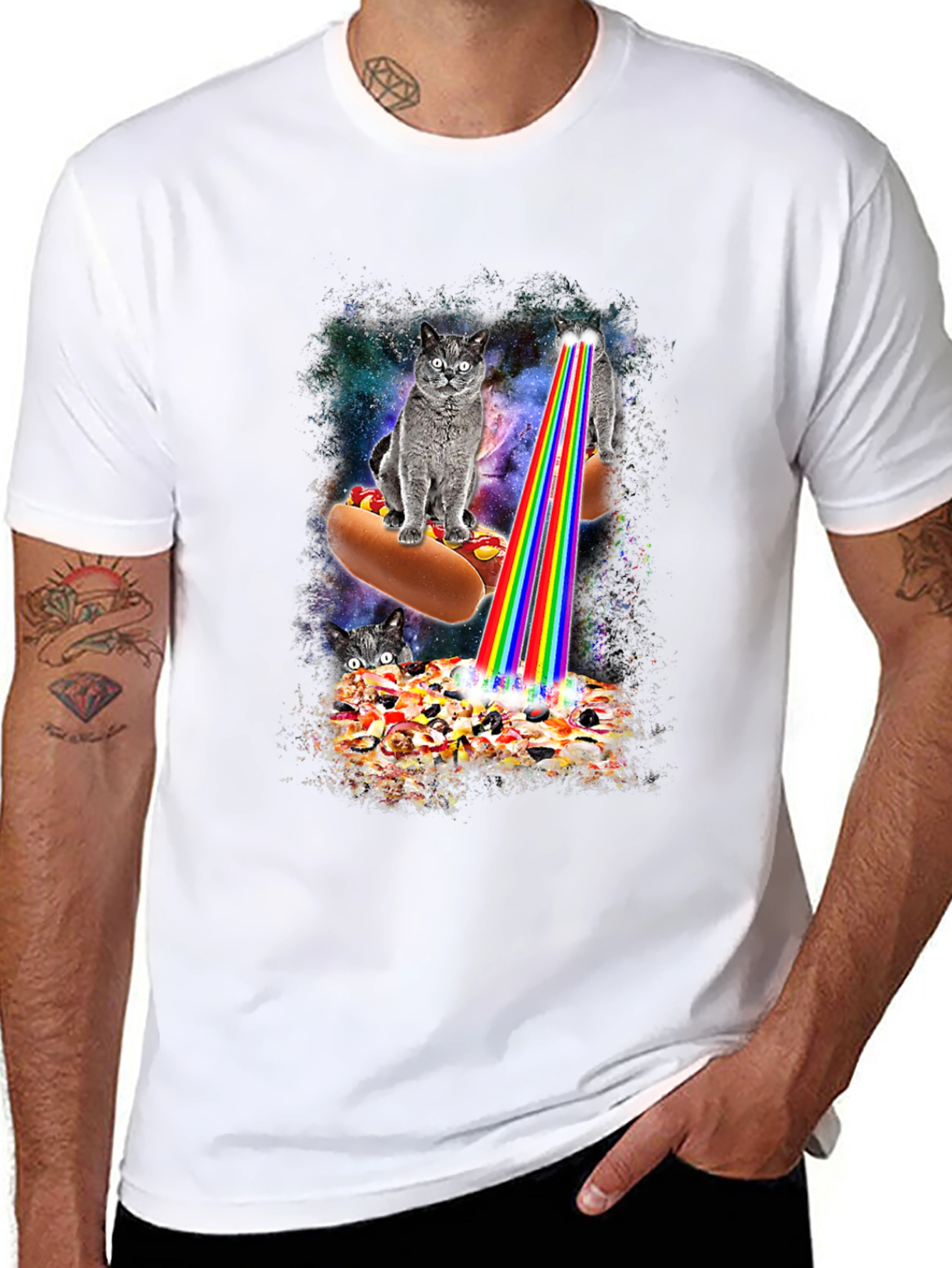 Cats Hotdog Pizza Graphic Tee
