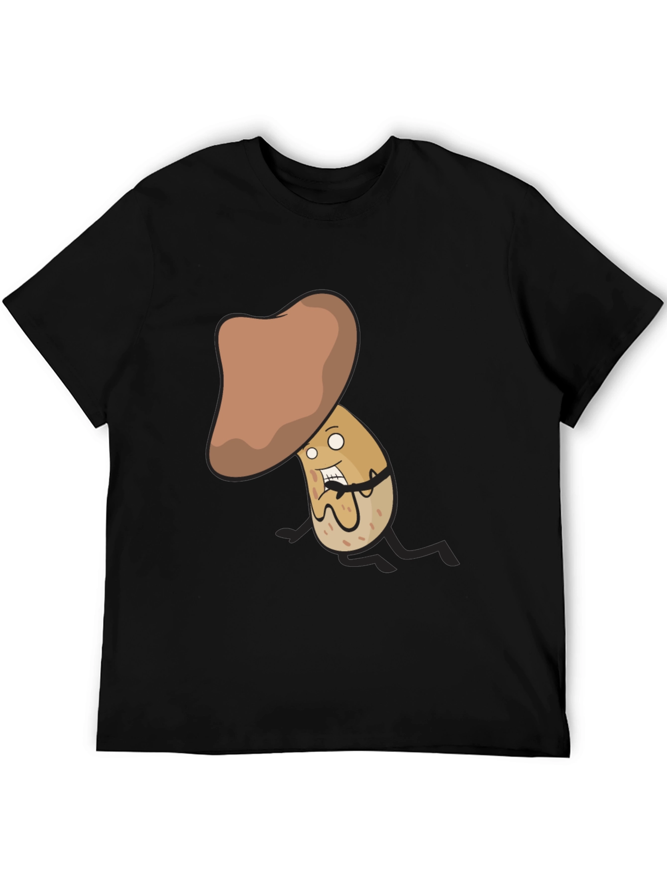 Funny Mushroom Cartoon Character Black T-Shirt