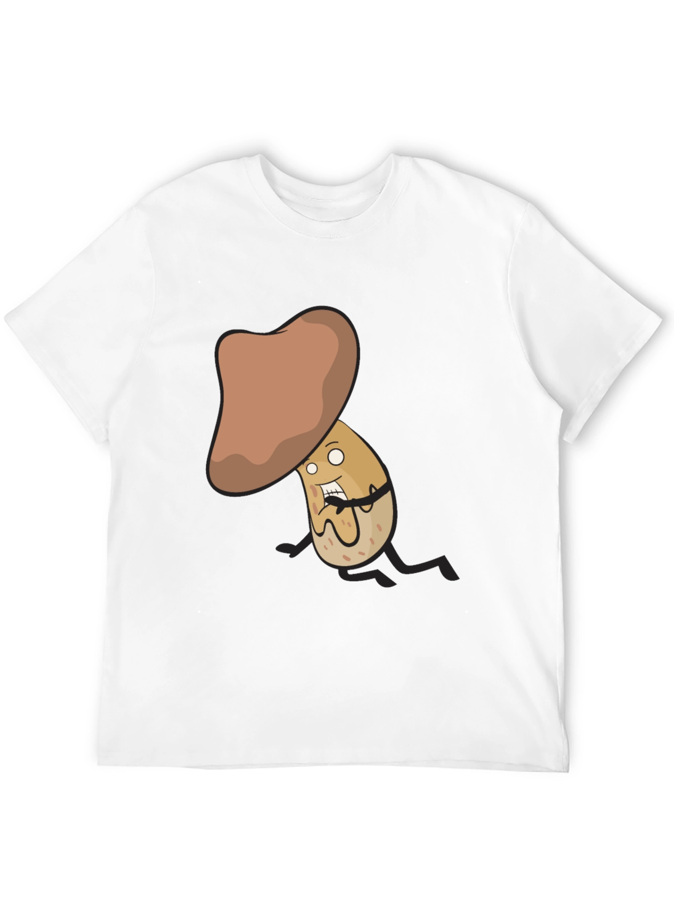 Funny Mushroom Cartoon Character Black T-Shirt