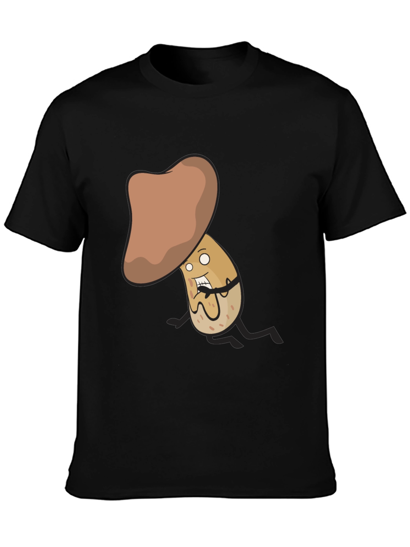 Funny Mushroom Cartoon Character Black T-Shirt