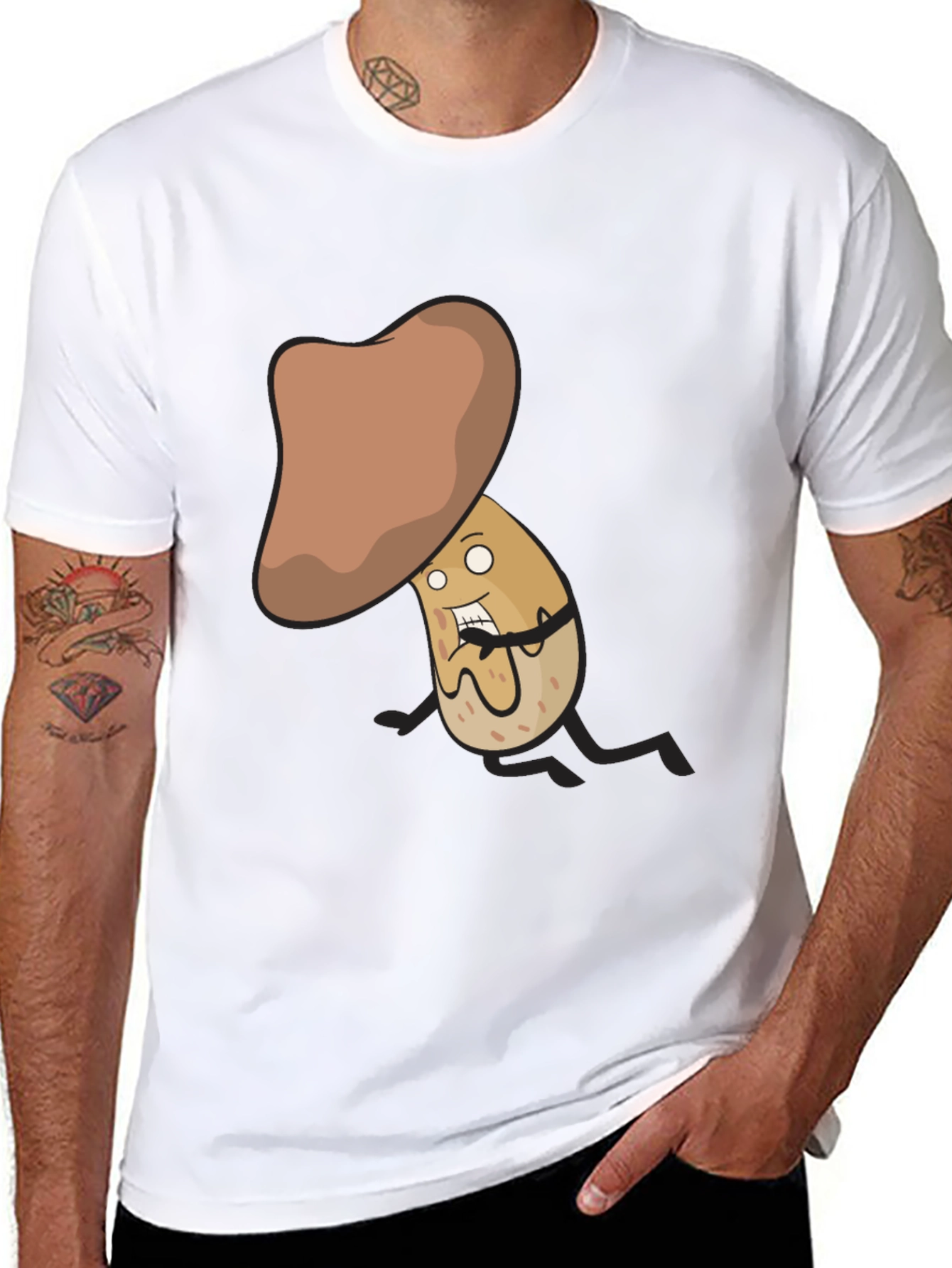 Funny Mushroom Cartoon Character Black T-Shirt