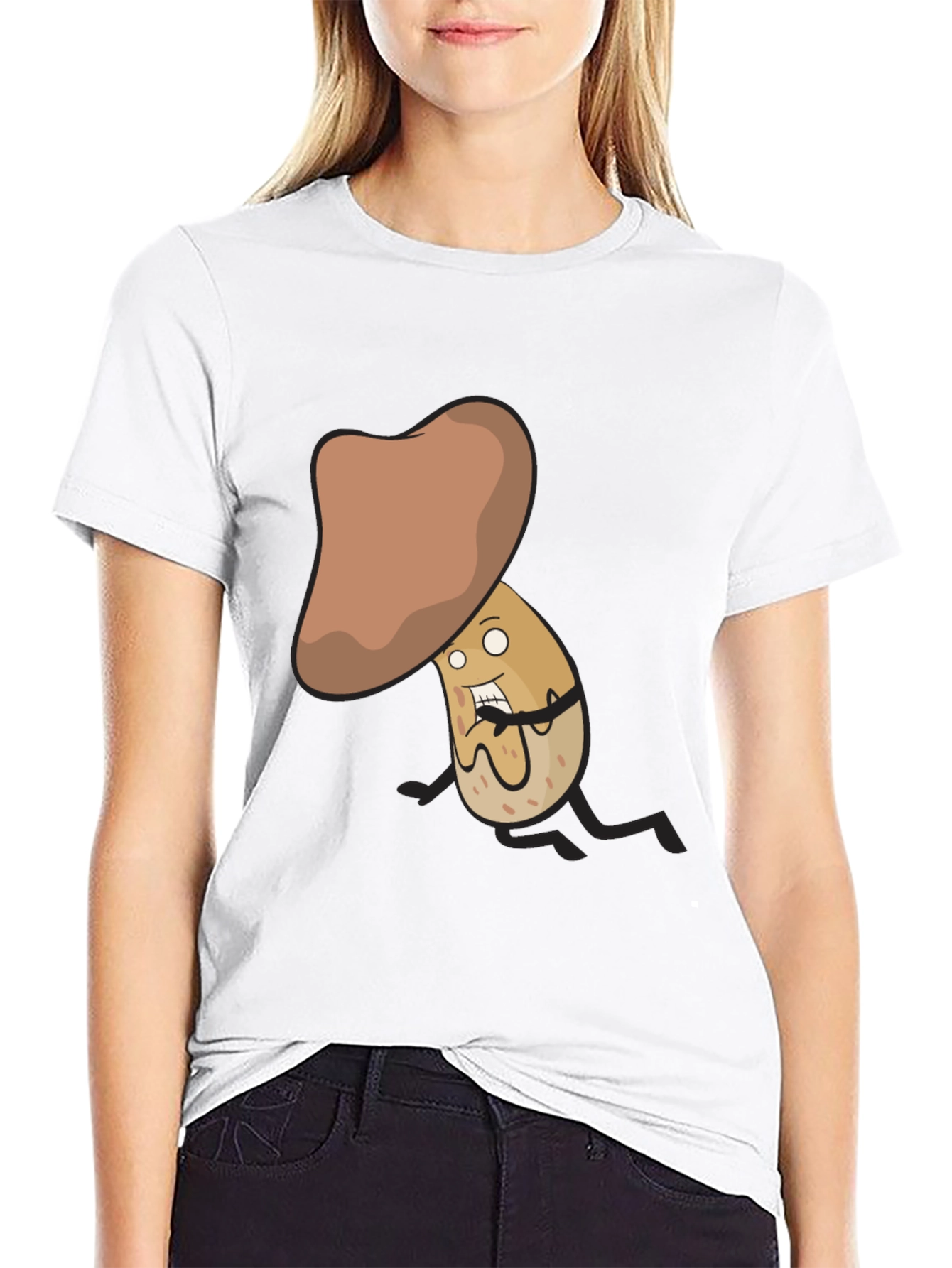 Funny Mushroom Cartoon Character Black T-Shirt