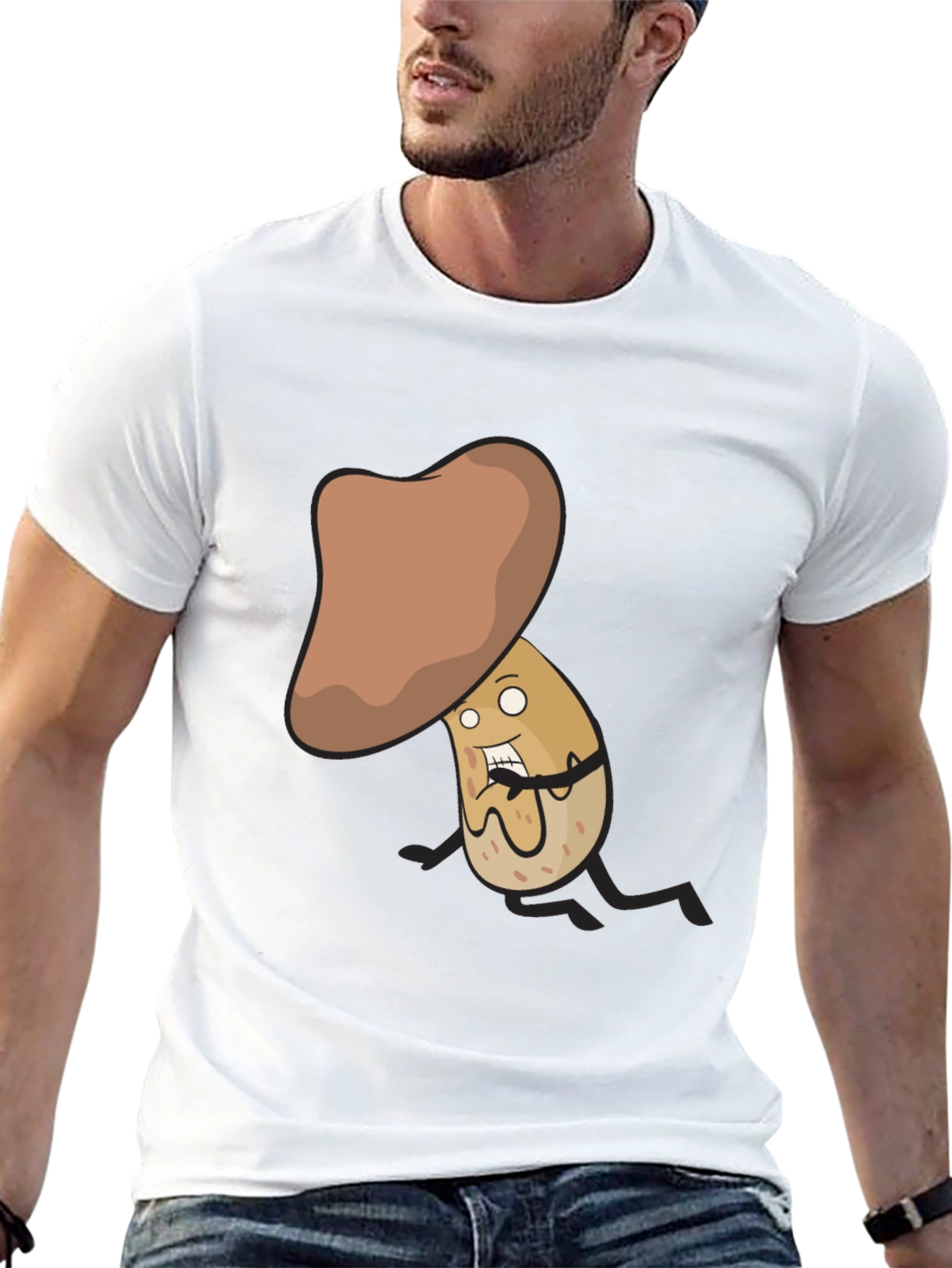 Funny Mushroom Cartoon Character Black T-Shirt