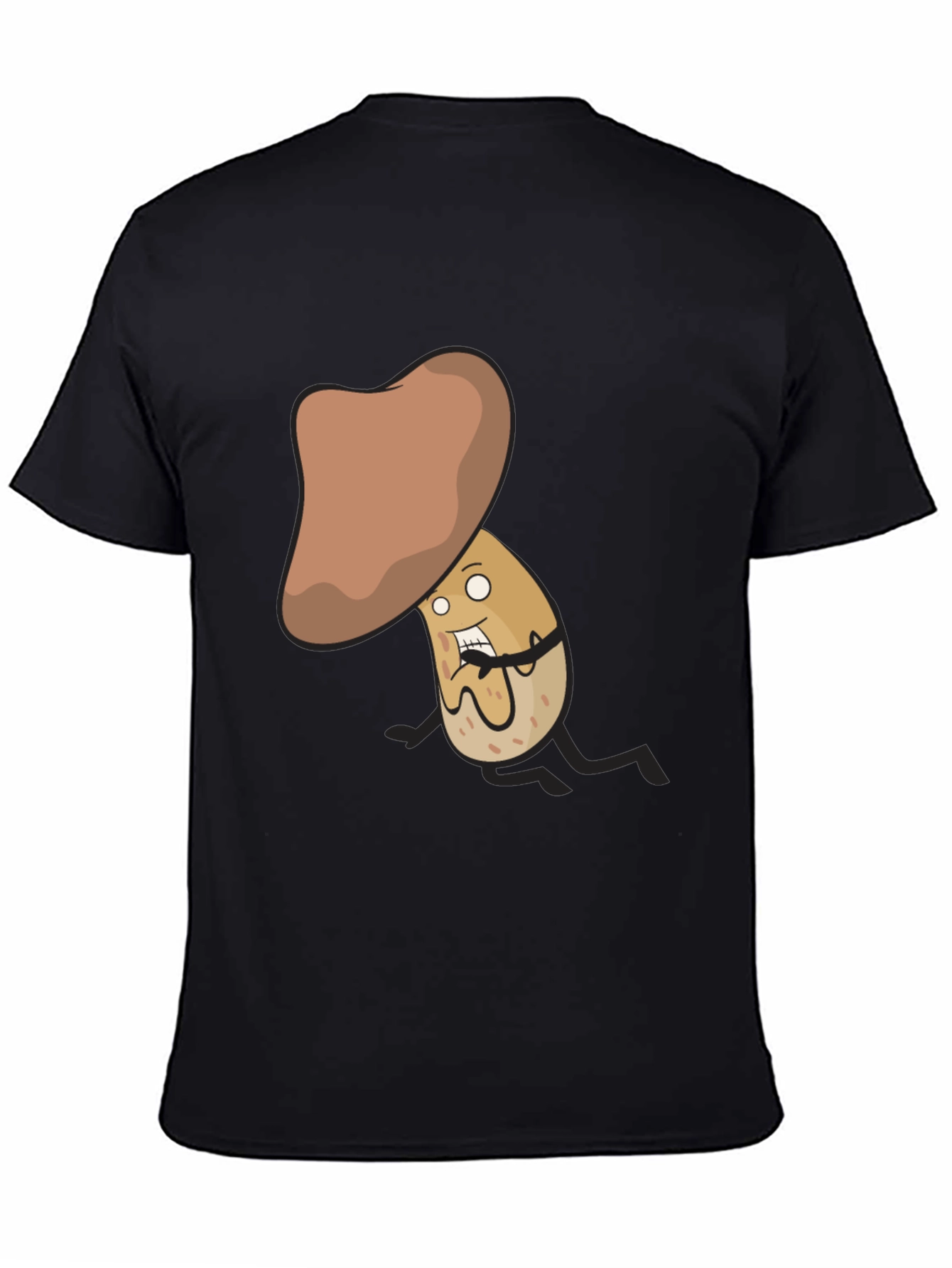 Funny Mushroom Cartoon Character Black T-Shirt