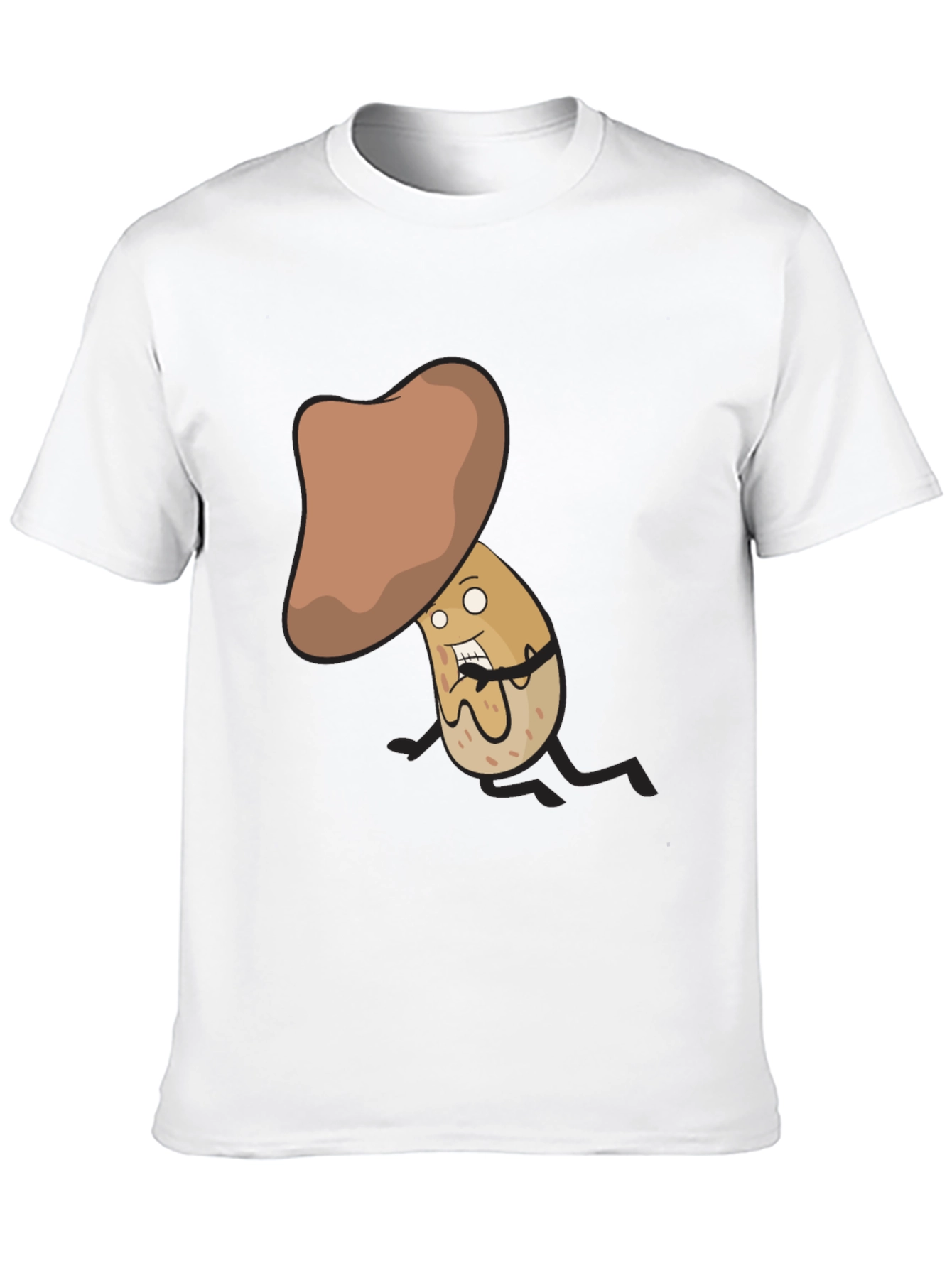 Funny Mushroom Cartoon Character Black T-Shirt