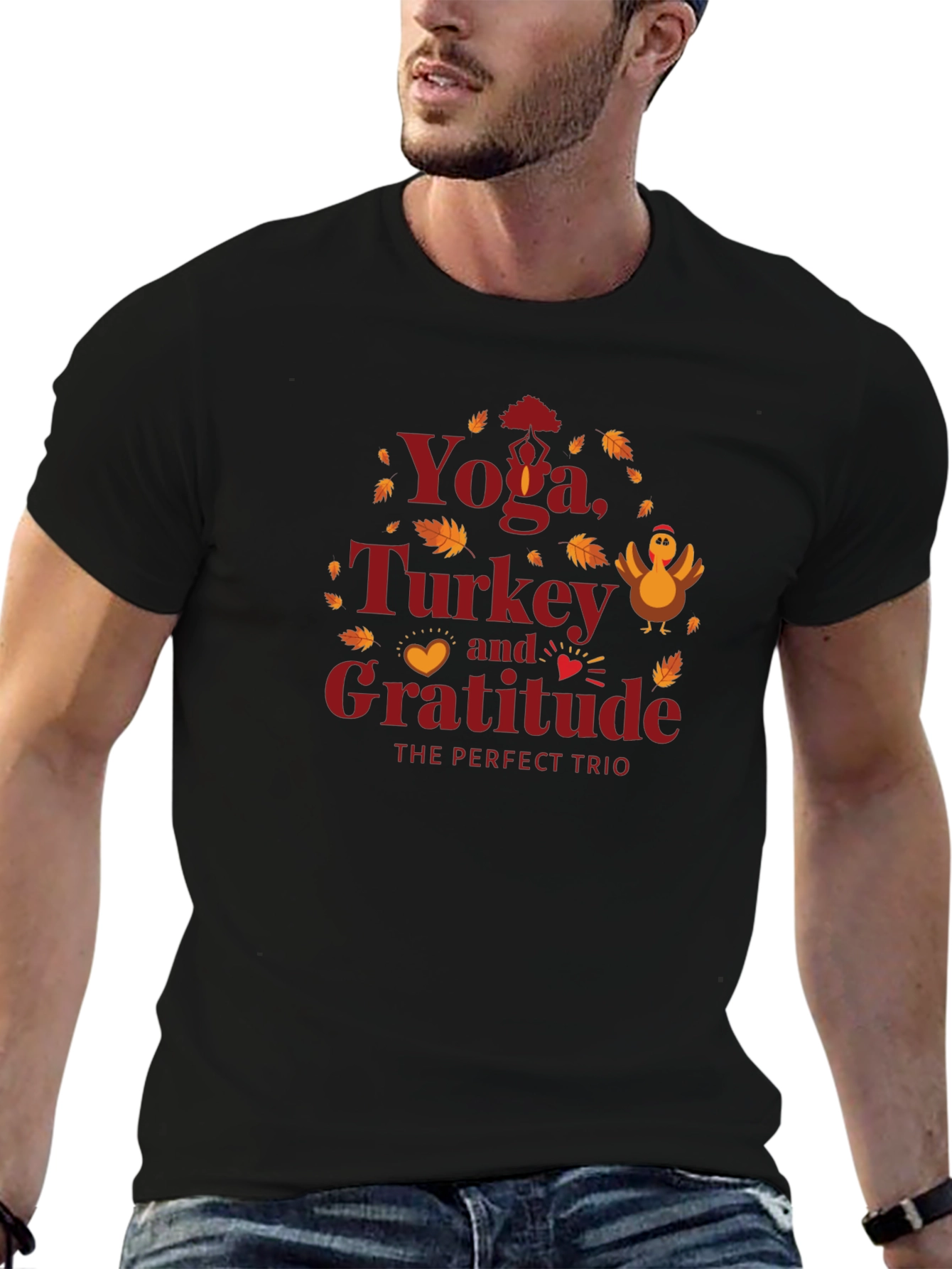 Yoga Turkey Gratitude Trio Black T-Shirt