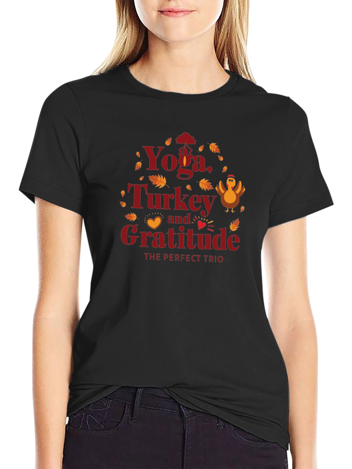 Yoga Turkey Gratitude Trio Black T-Shirt