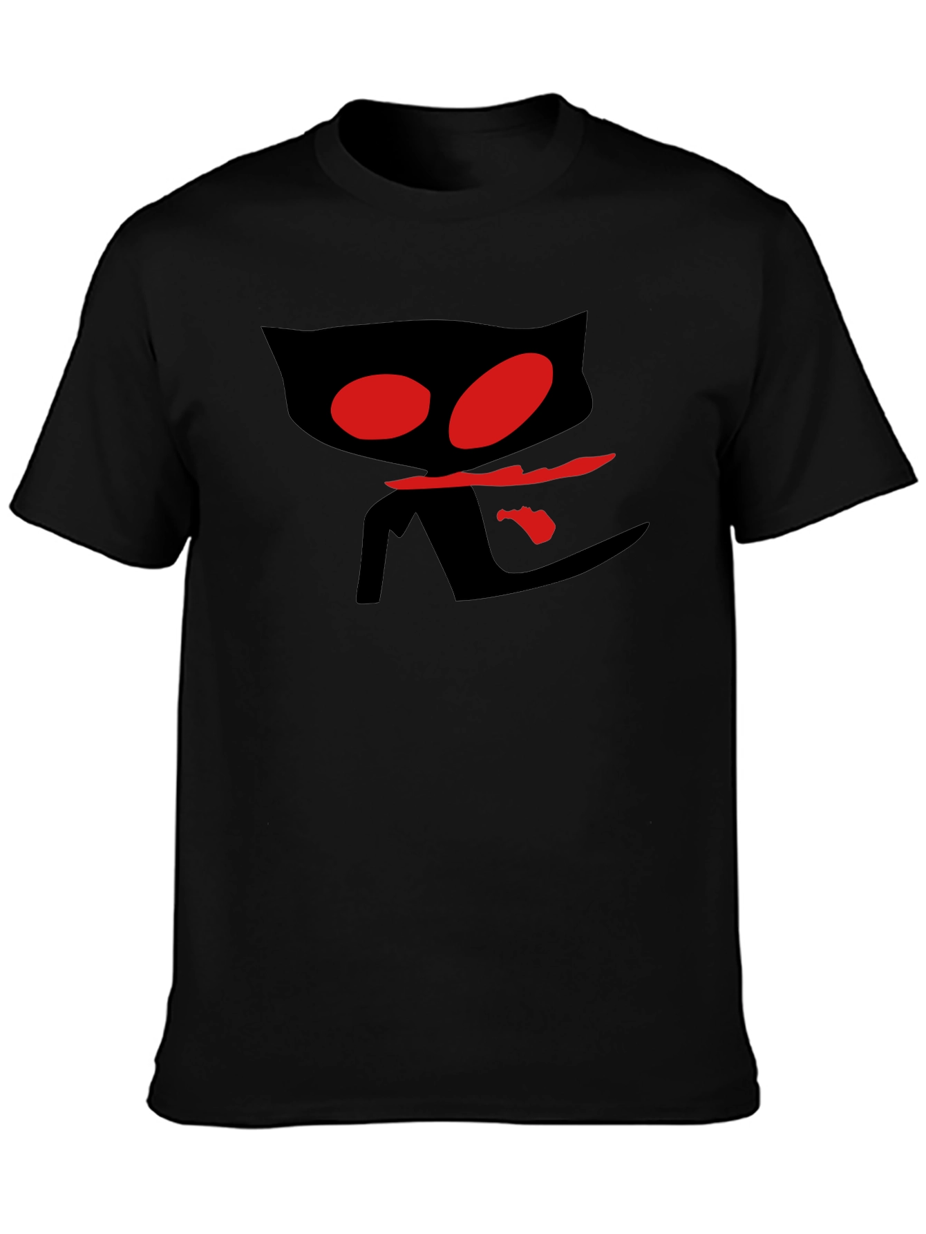 Mens Black T-Shirt with Red Eyed Cat Design