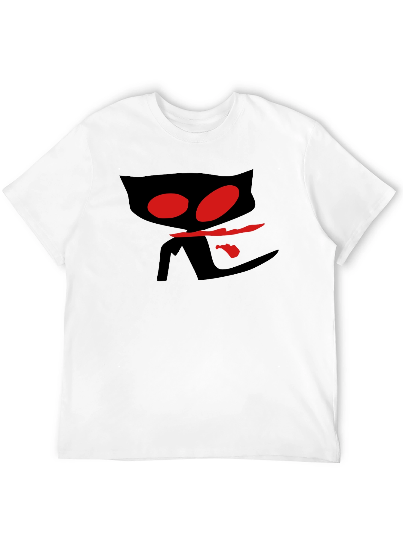 Mens Black T-Shirt with Red Eyed Cat Design