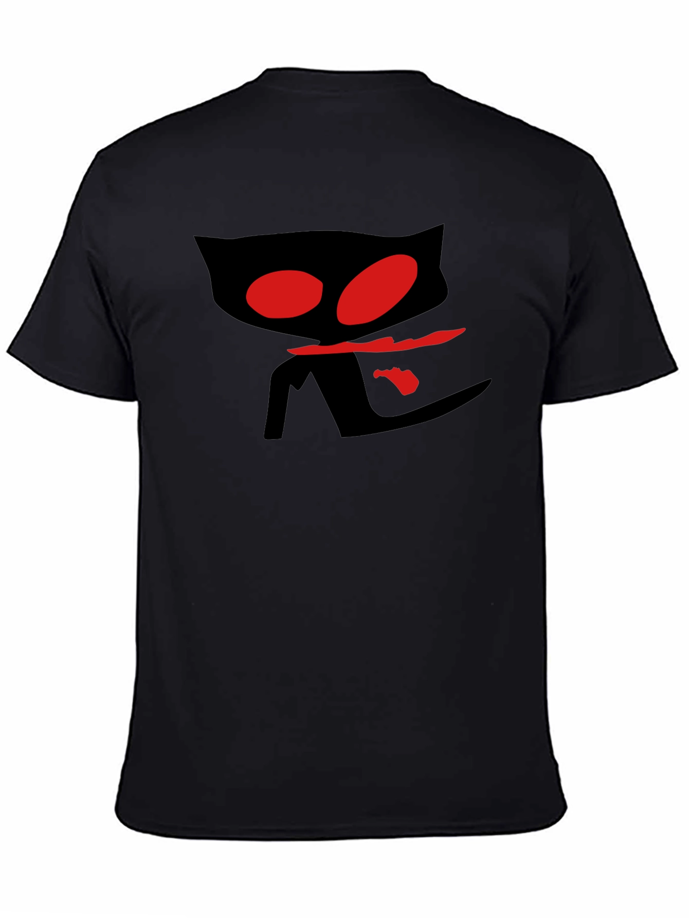 Mens Black T-Shirt with Red Eyed Cat Design