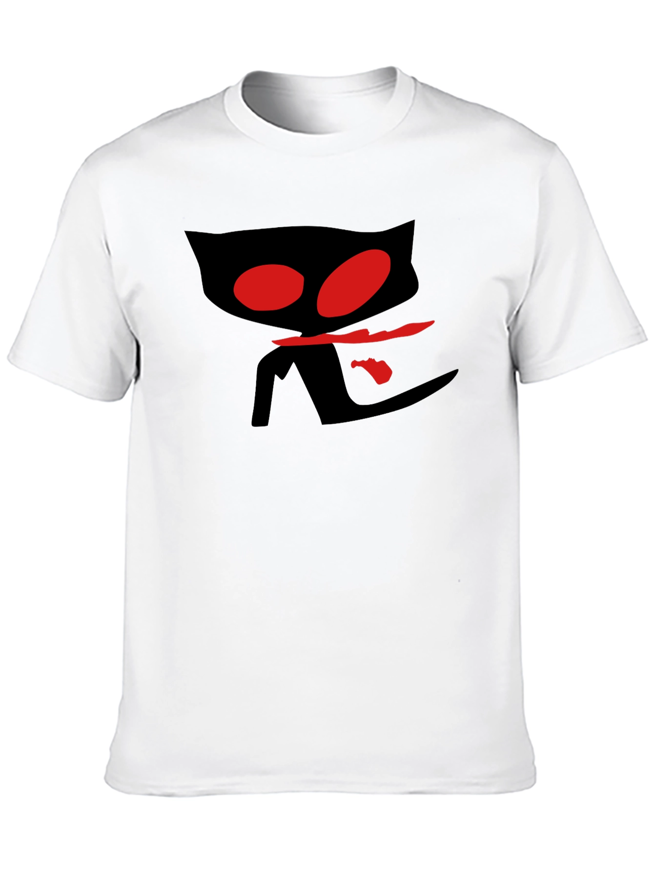 Mens Black T-Shirt with Red Eyed Cat Design