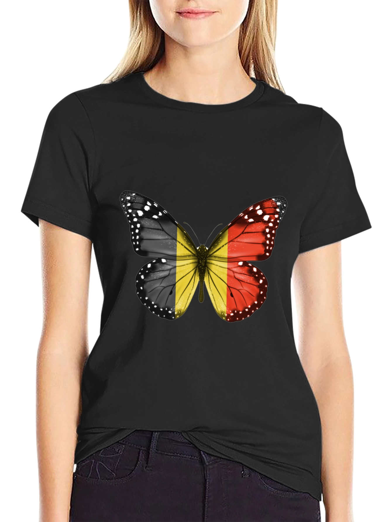 Belgium Flag Butterfly Graphic T-Shirt