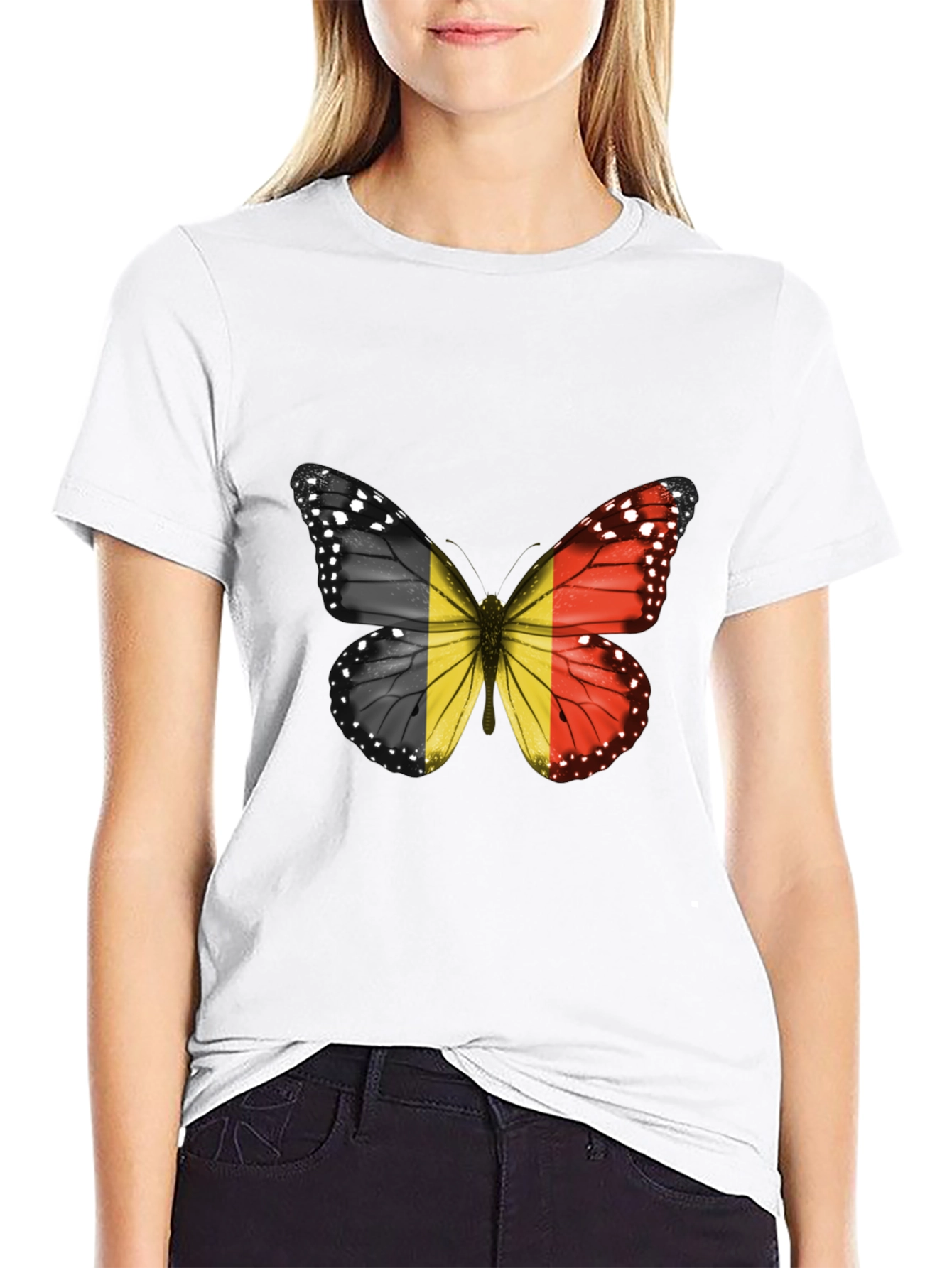 Belgium Flag Butterfly Graphic T-Shirt