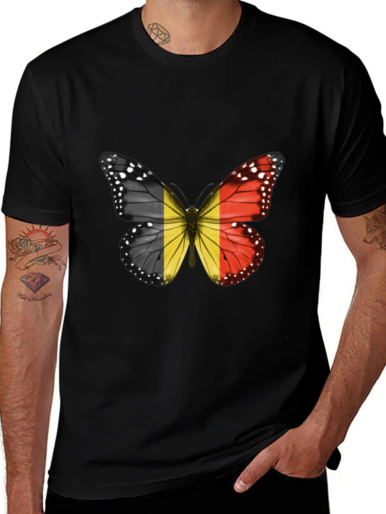 Belgium Flag Butterfly Graphic T-Shirt