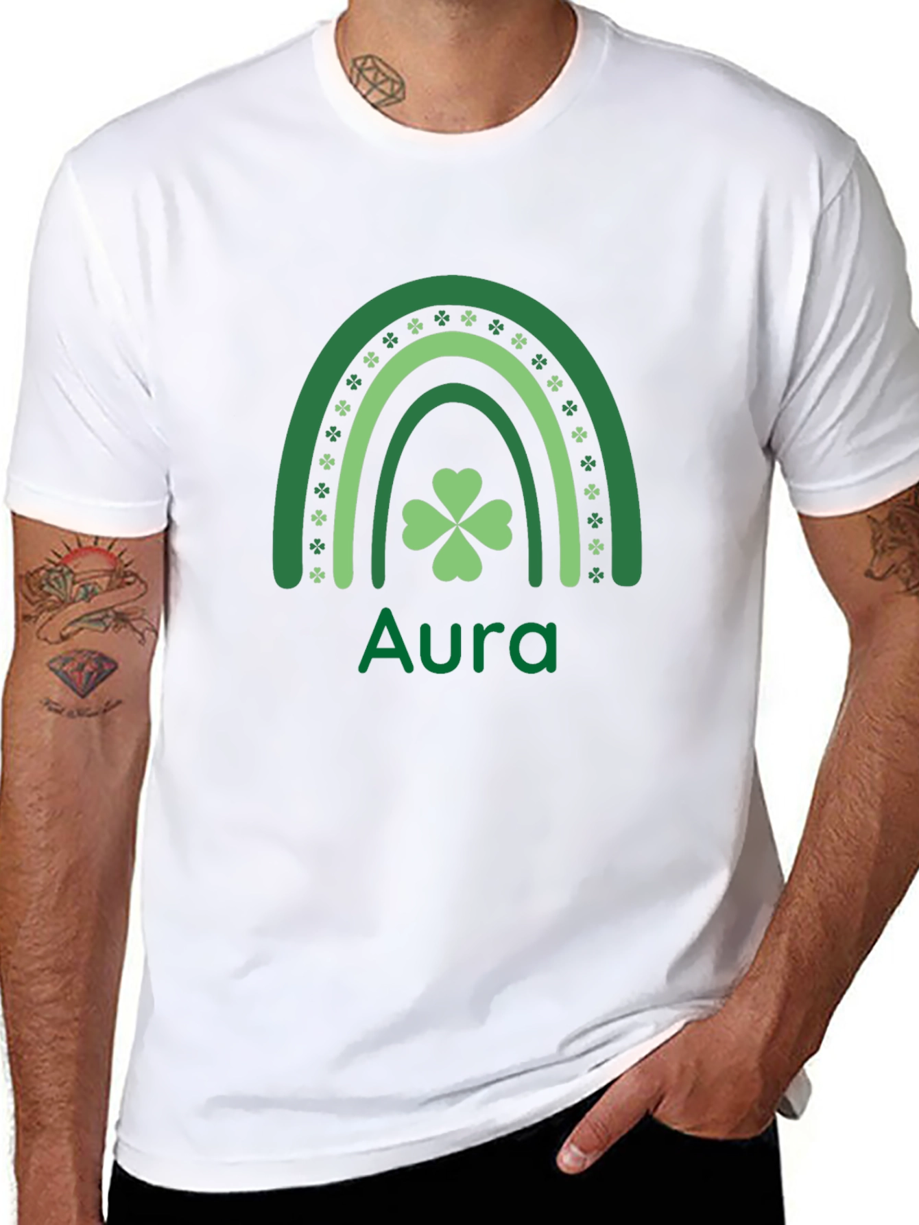 St. Patricks Day Aura Clover Rainbow T-Shirt