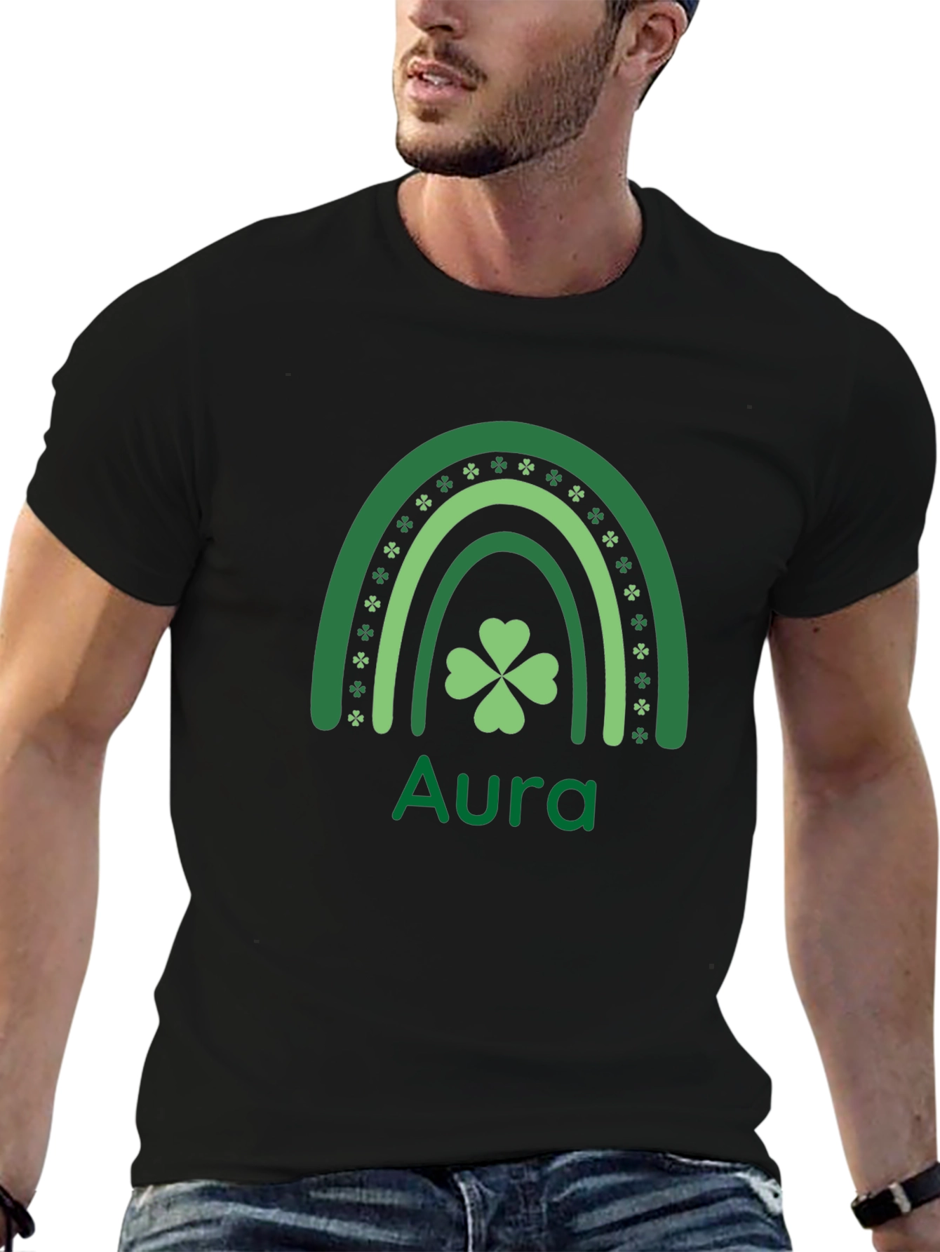 St. Patricks Day Aura Clover Rainbow T-Shirt