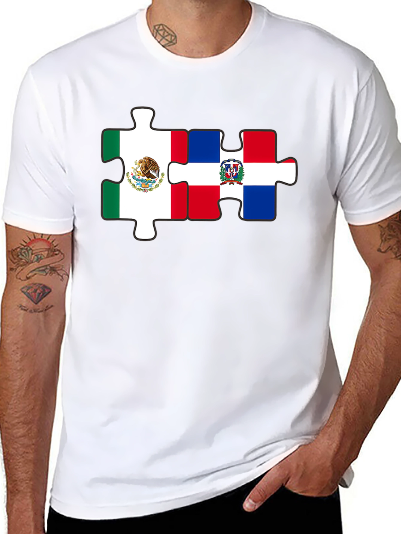 Mexico & Dominican Republic Puzzle Piece T-Shirt