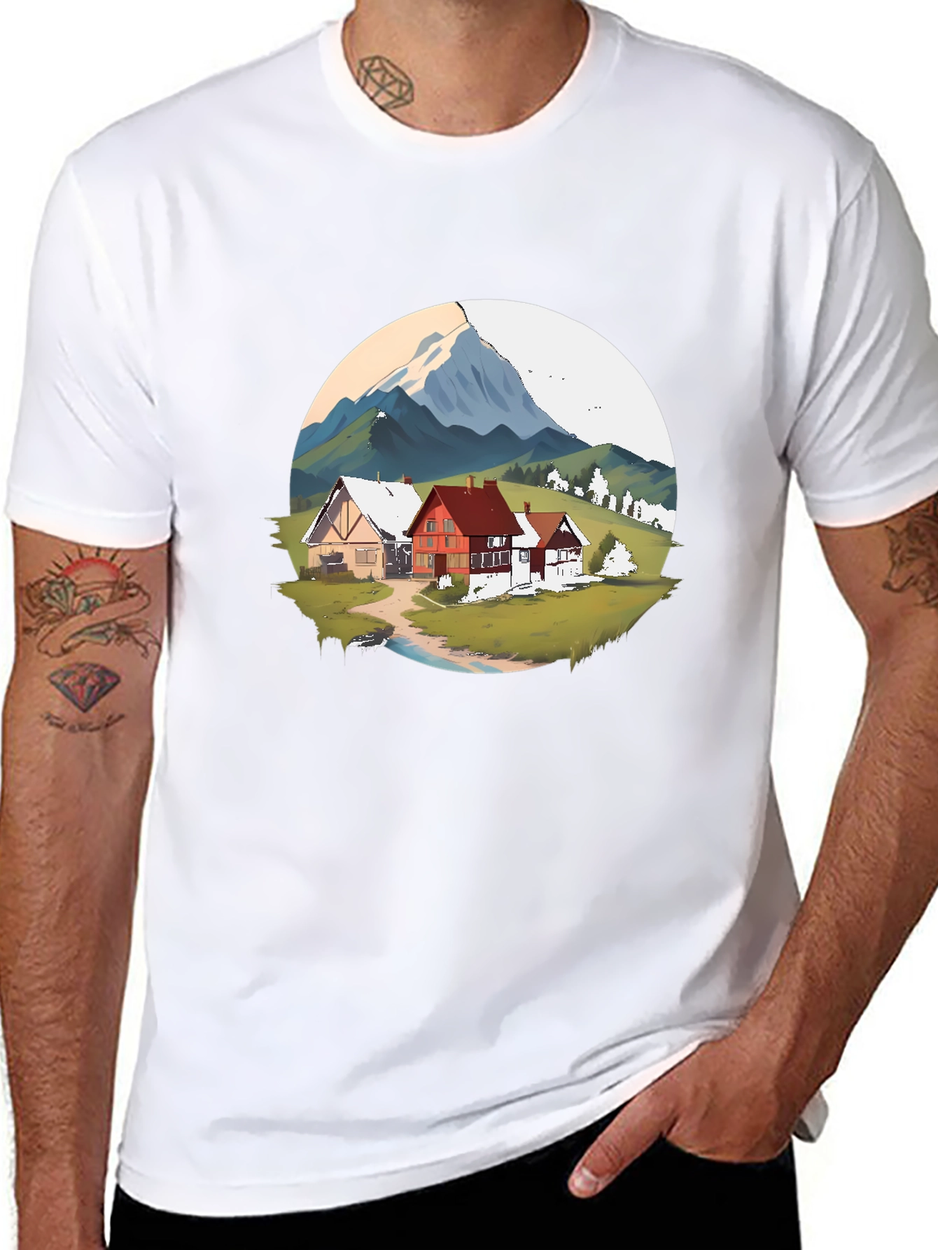 Mountain Village Graphic Black T-Shirt