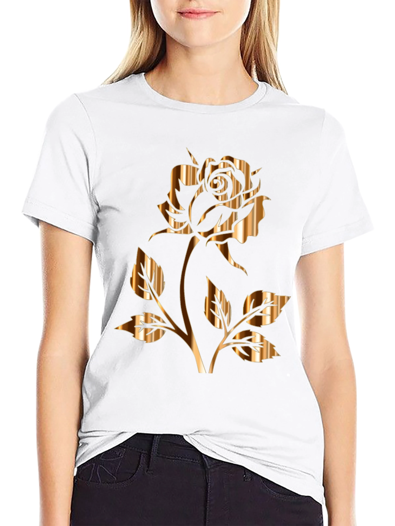 Golden Rose Graphic Black T-Shirt