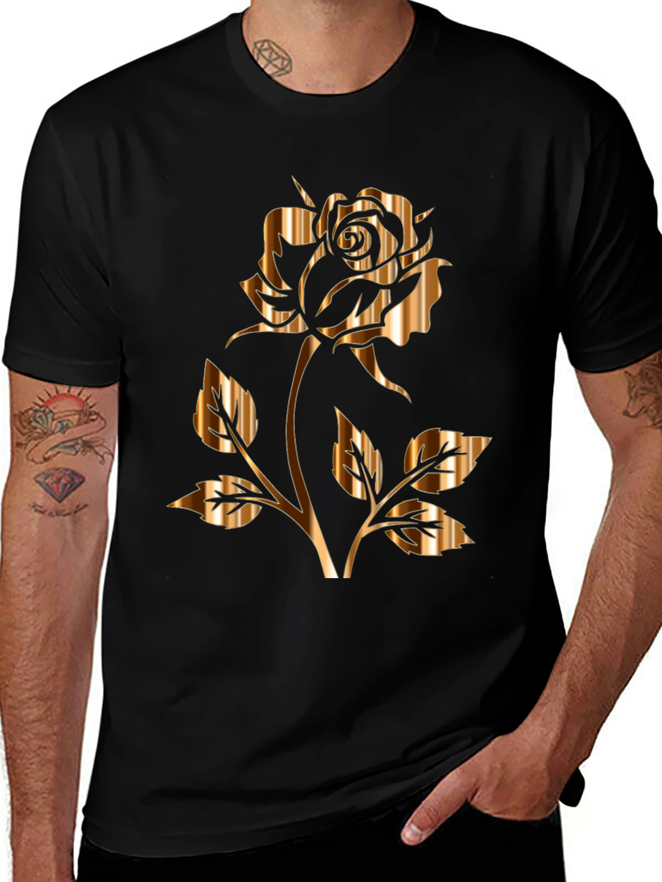 Golden Rose Graphic Black T-Shirt