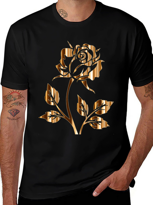 Golden Rose Graphic Black T-Shirt