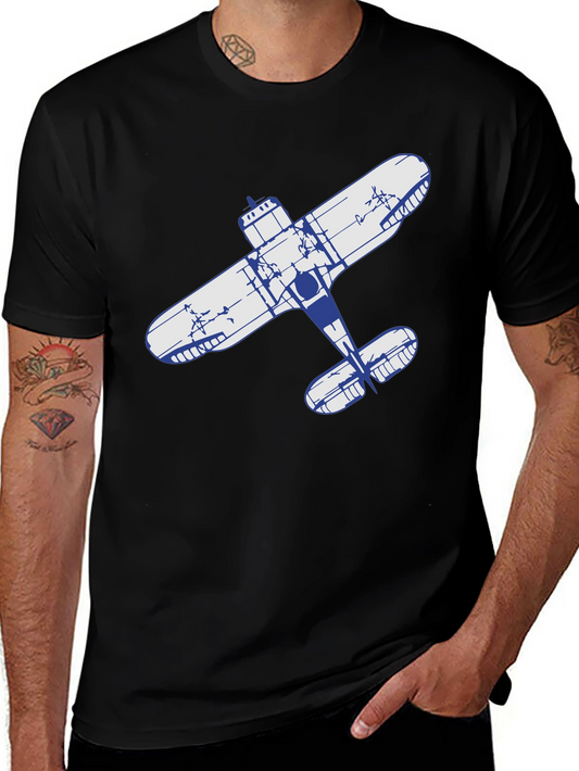 Vintage Airplane Graphic Tee - Black Cotton Shirt
